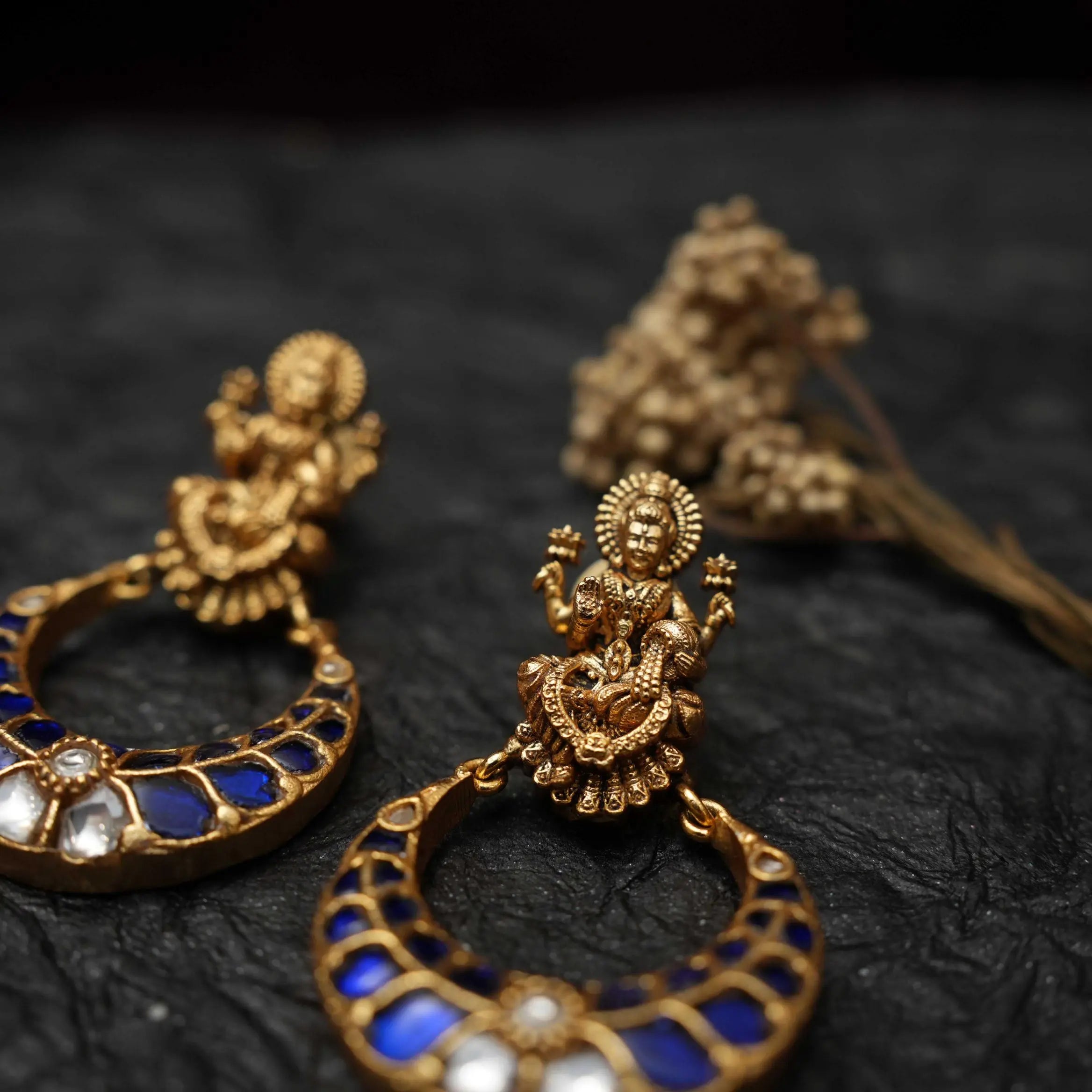 Saylor Antique Chandbali Earrings - Blue
