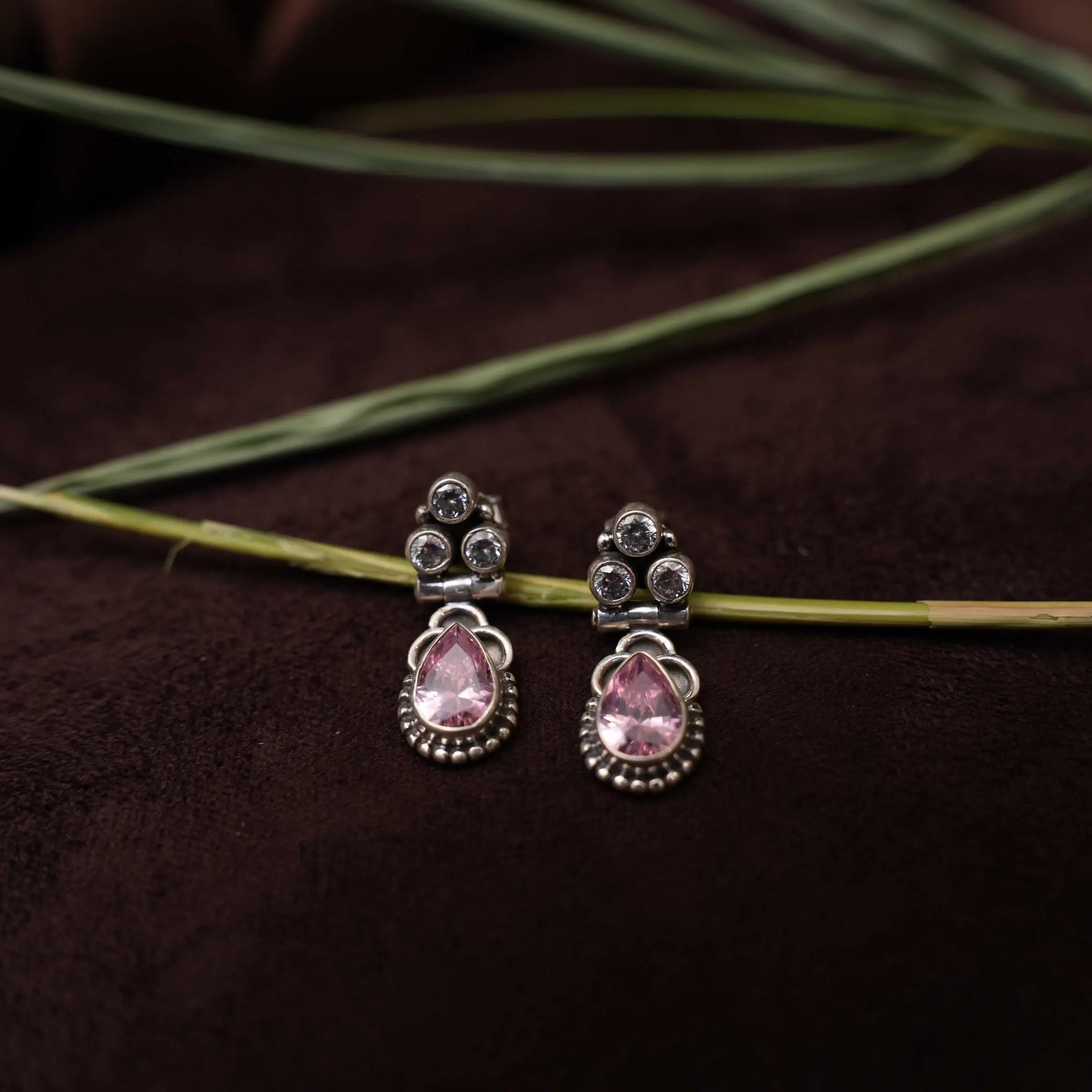 Sayuri Silver Oxidised Earrings - Pastel Pink