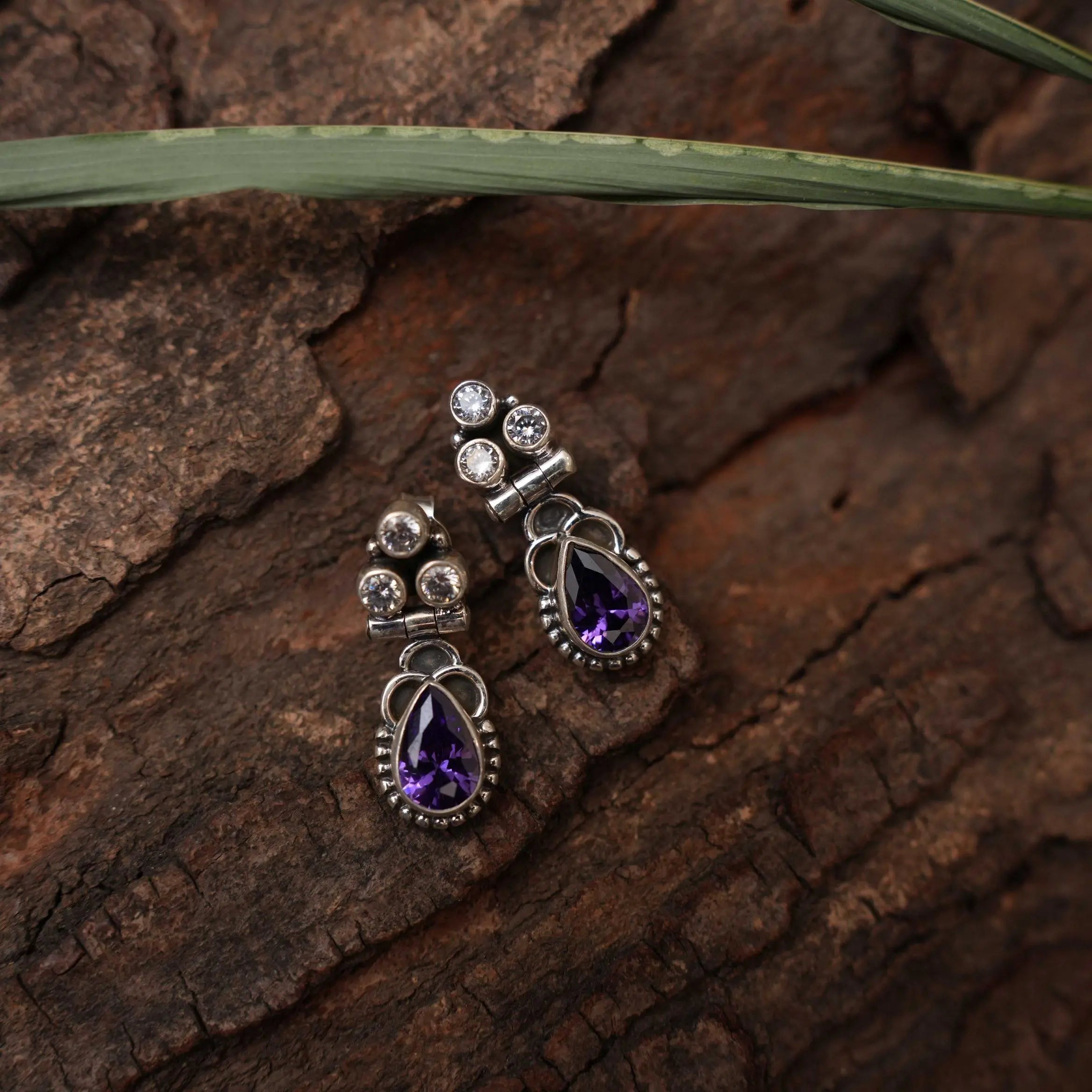 Sayuri Silver Oxidised Earrings - Purple