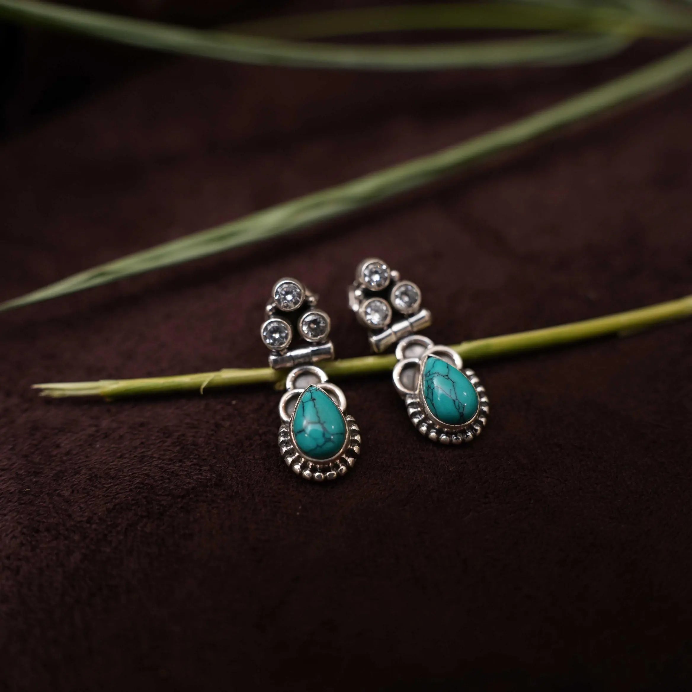 Sayuri Silver Oxidised Earrings - Turquoise