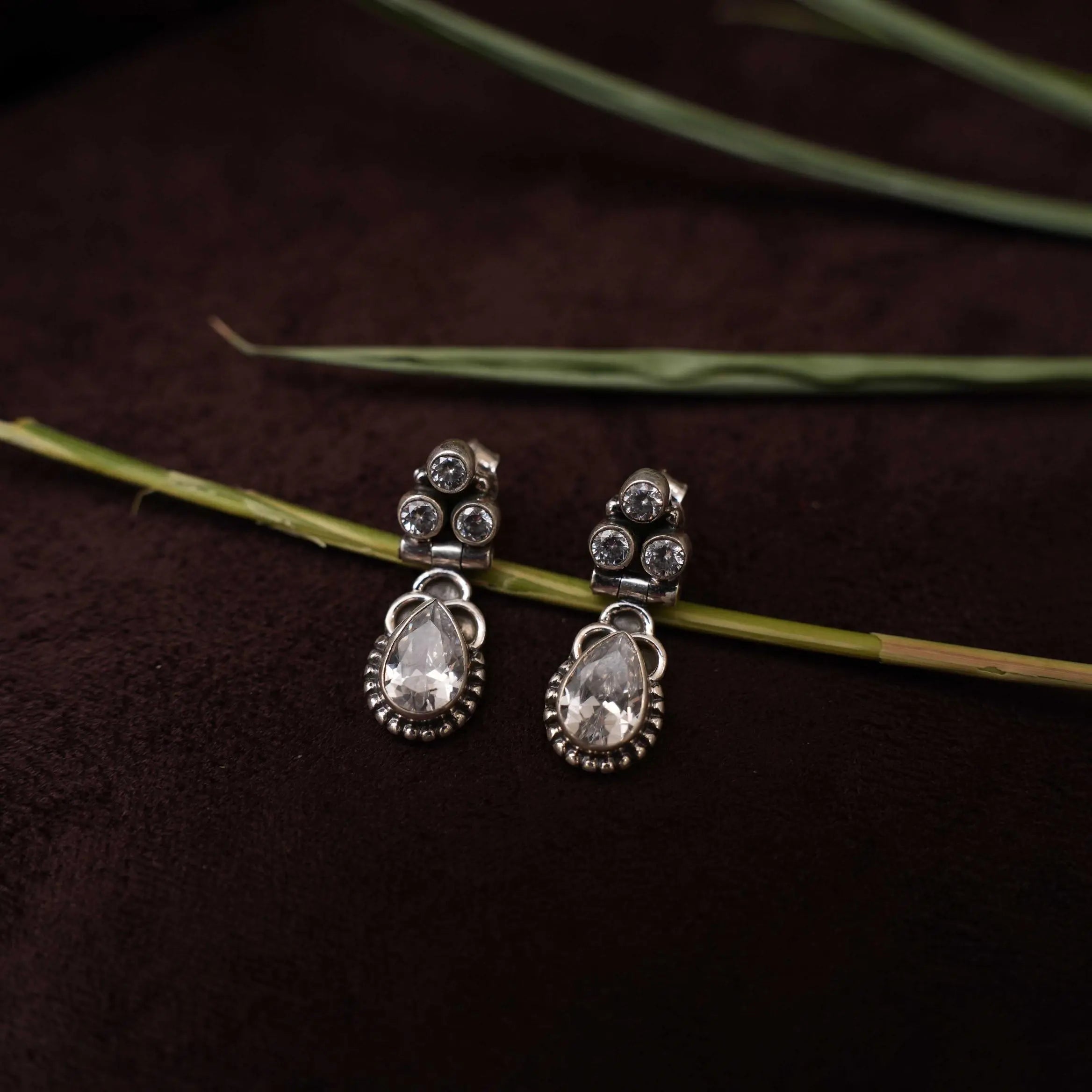 Sayuri Silver Oxidised Earrings - White