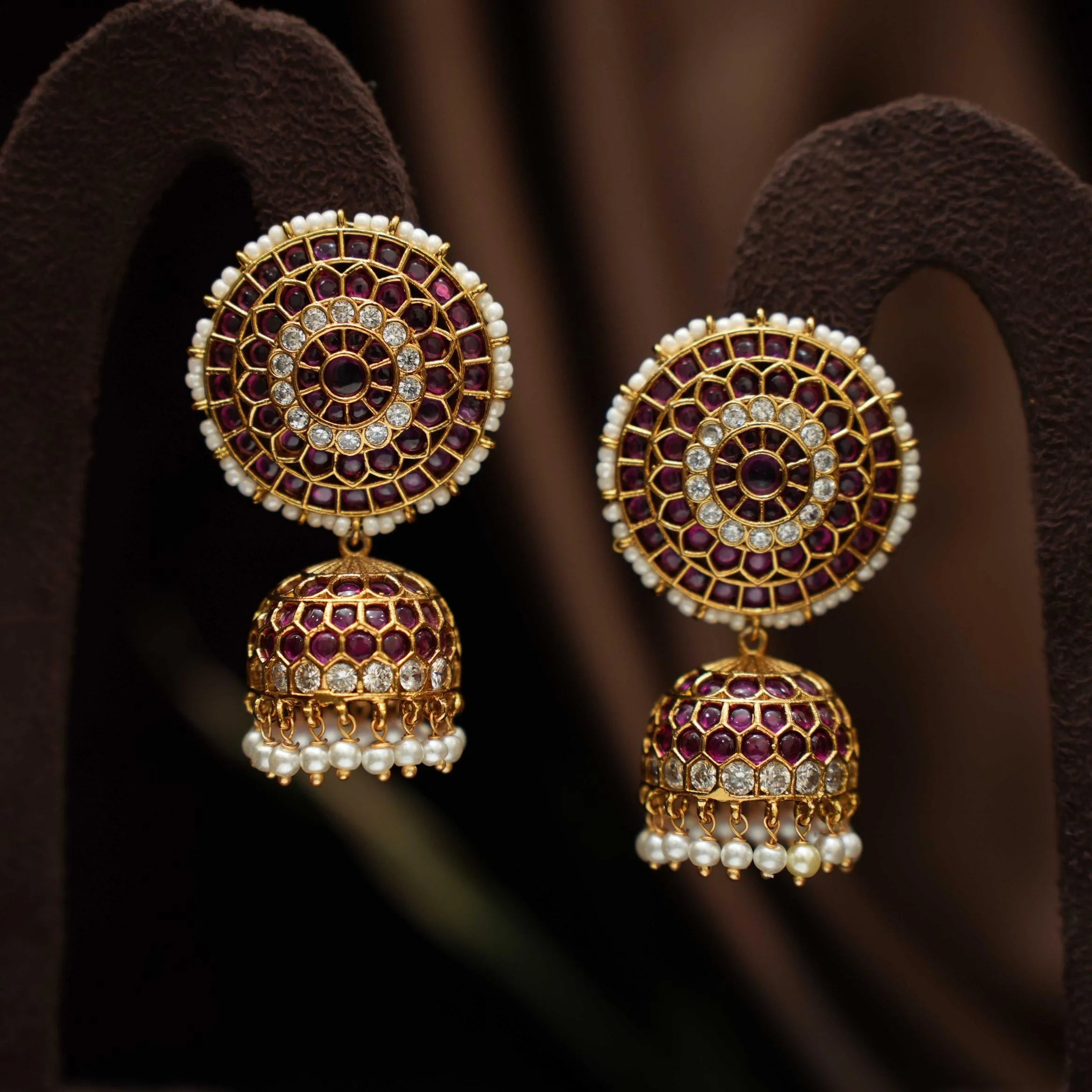 Selvi Antique Jhumka Earrings - Red