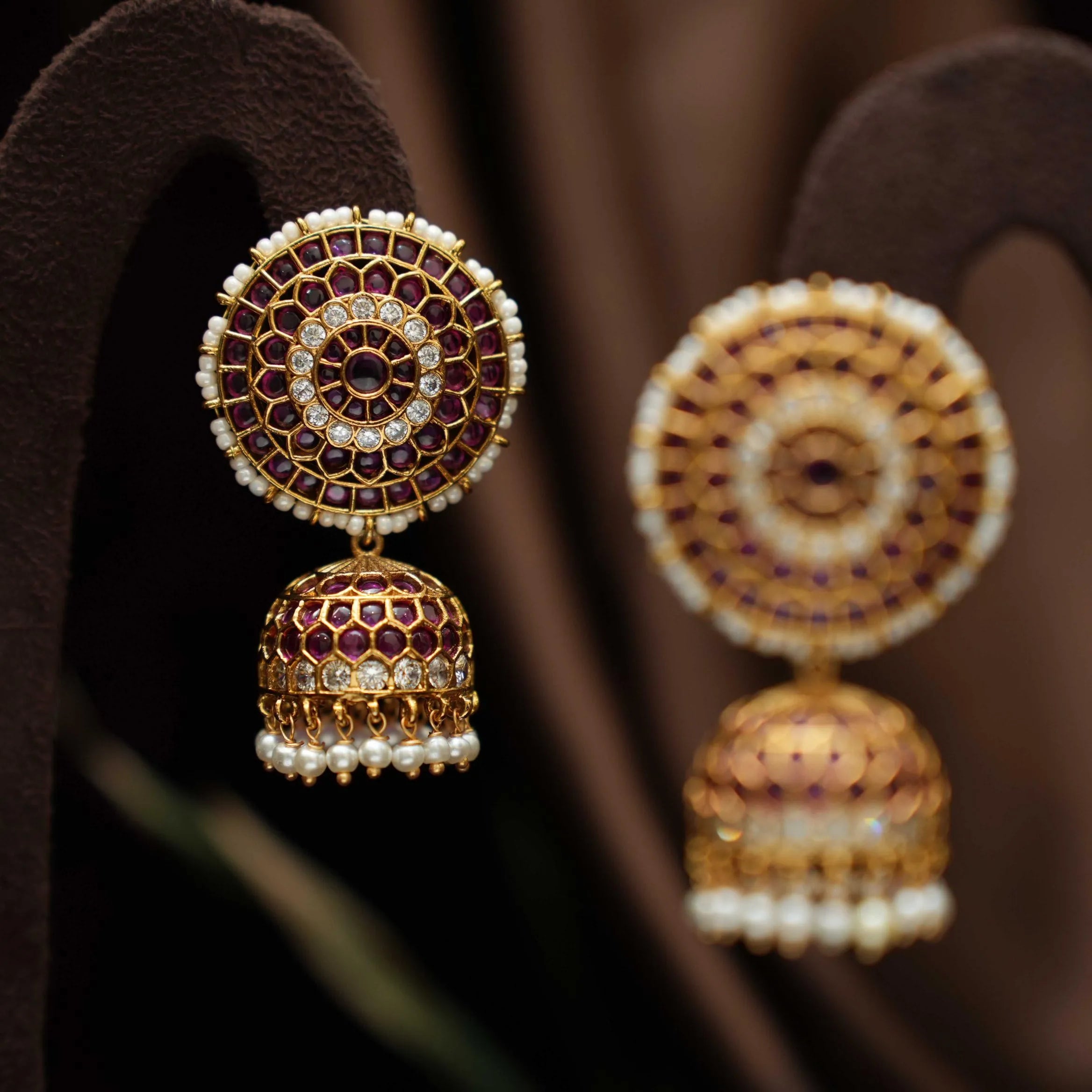 Selvi Antique Jhumka Earrings - Red