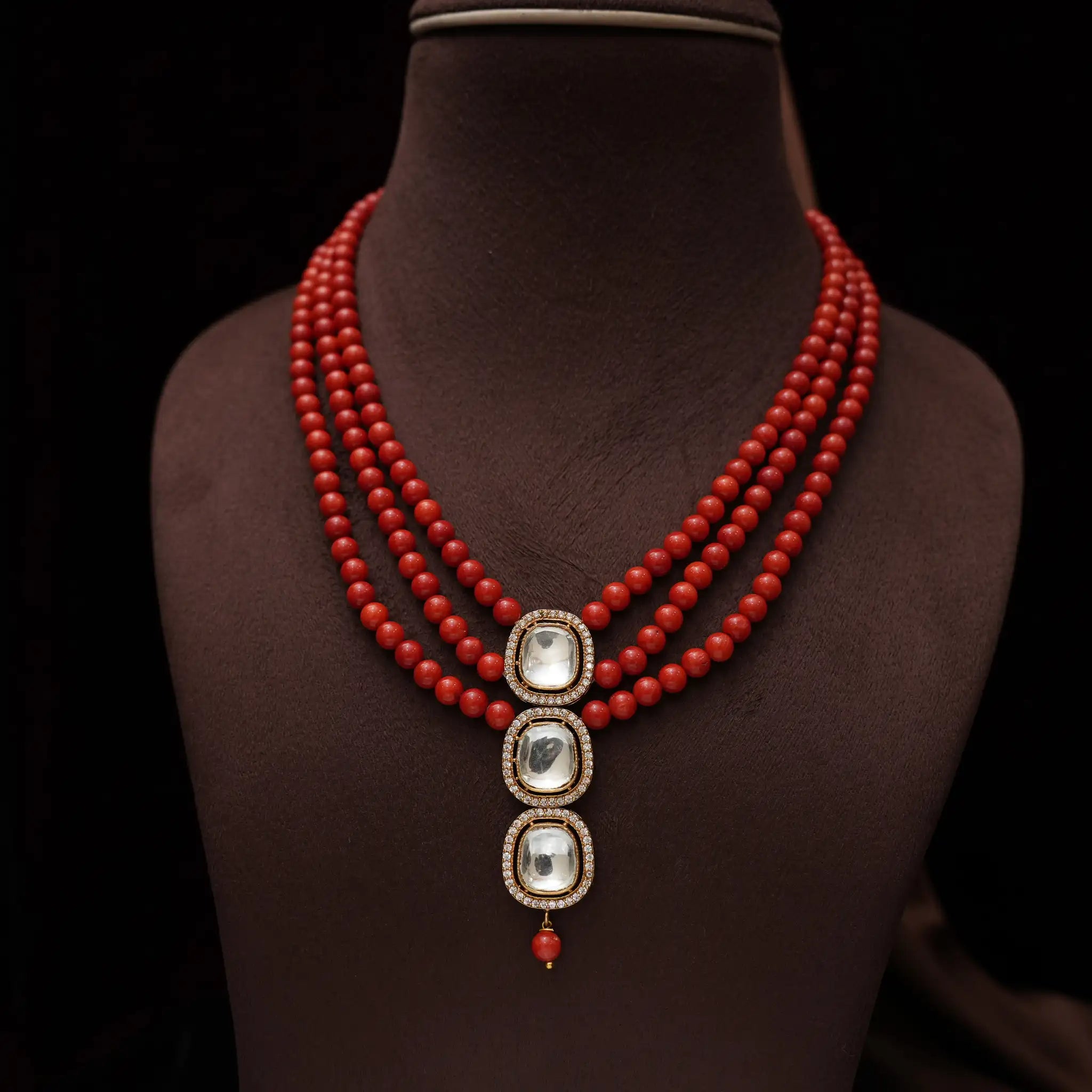 Shabna Kundan Necklace - Coral