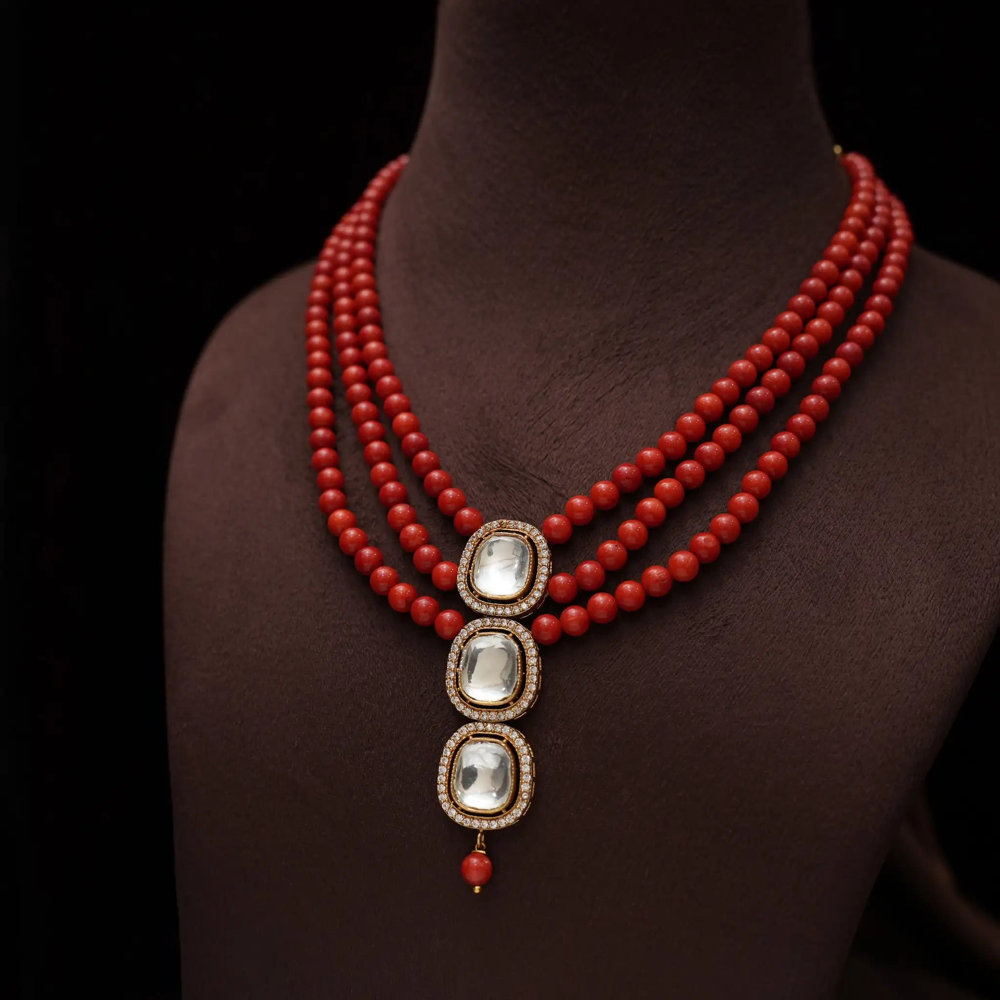 Shabna Kundan Necklace - Coral