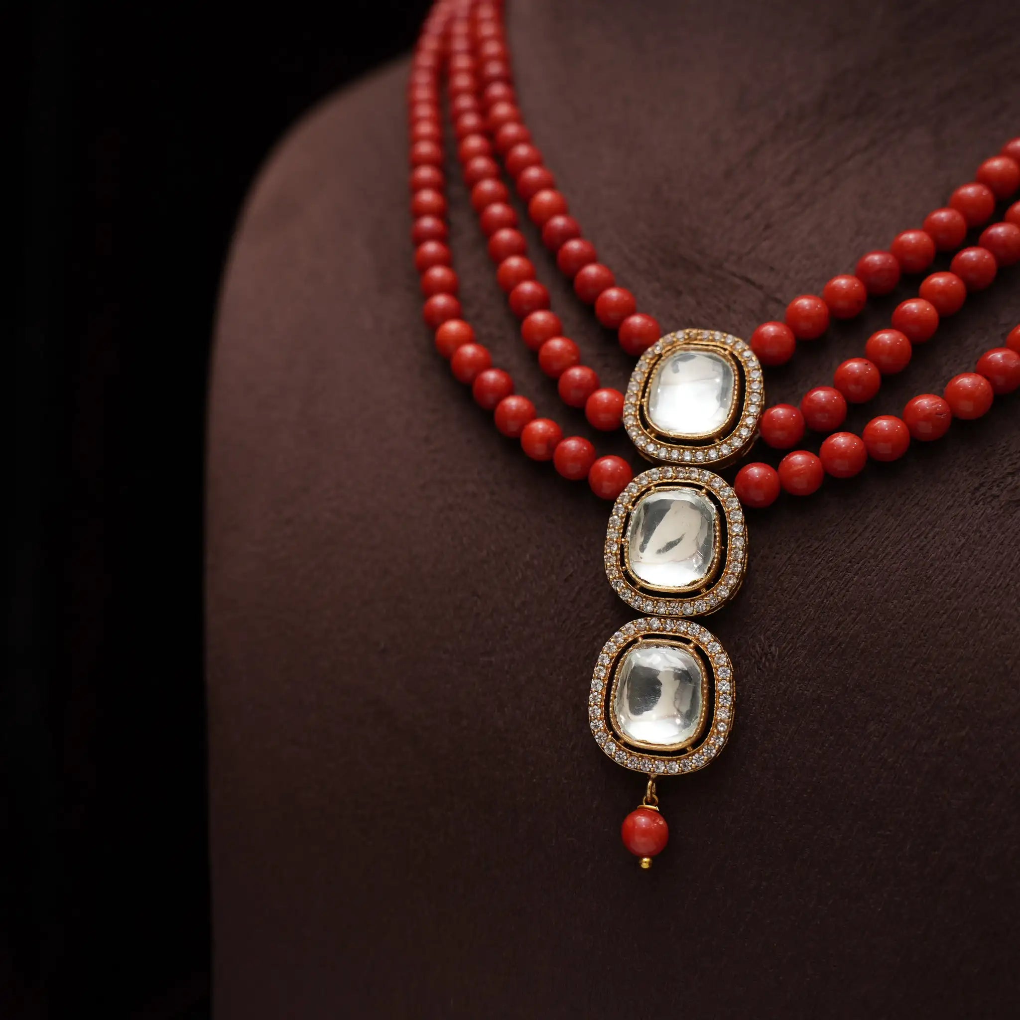 Shabna Kundan Necklace - Coral
