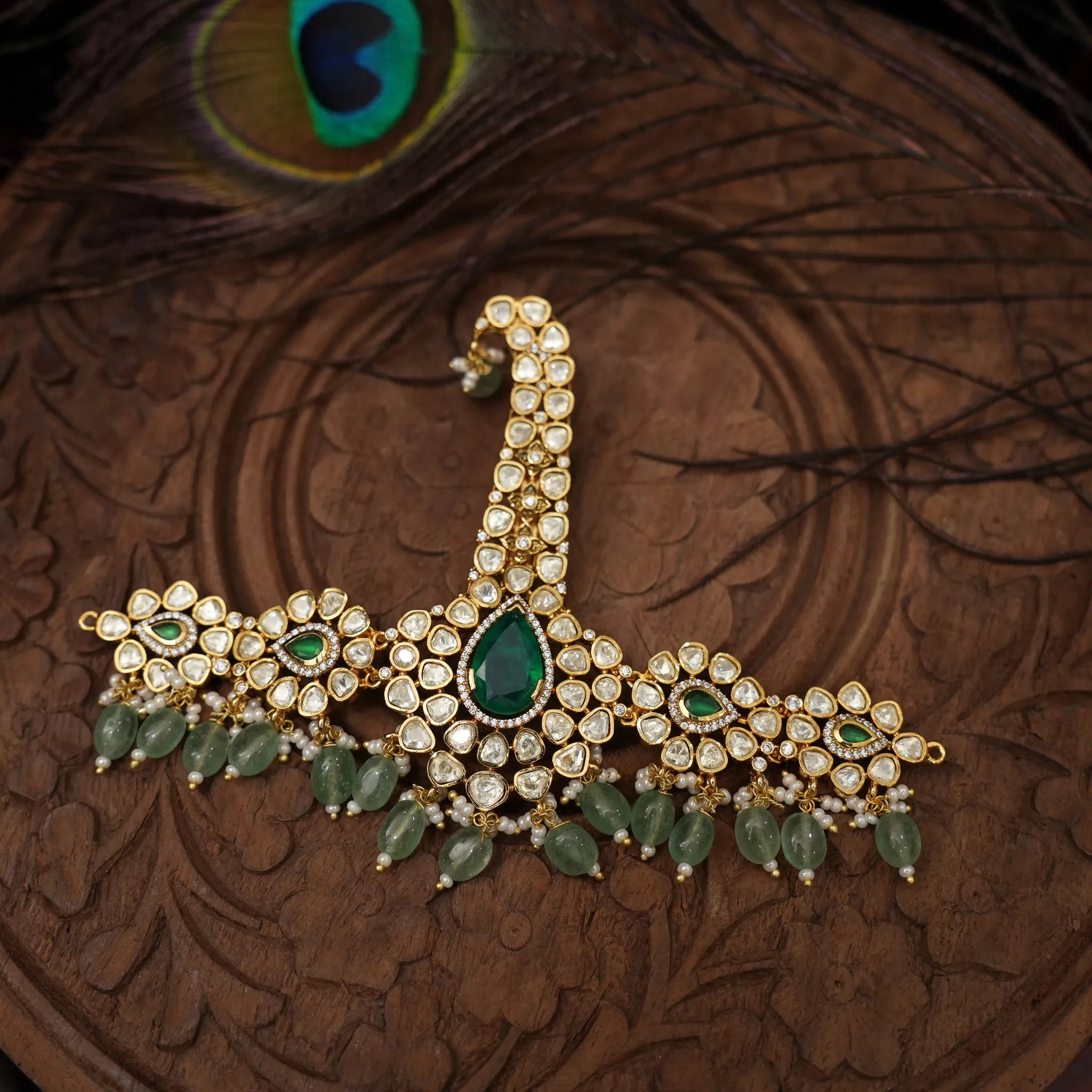 Sharuya Moissanite Polki Kalgi - Green