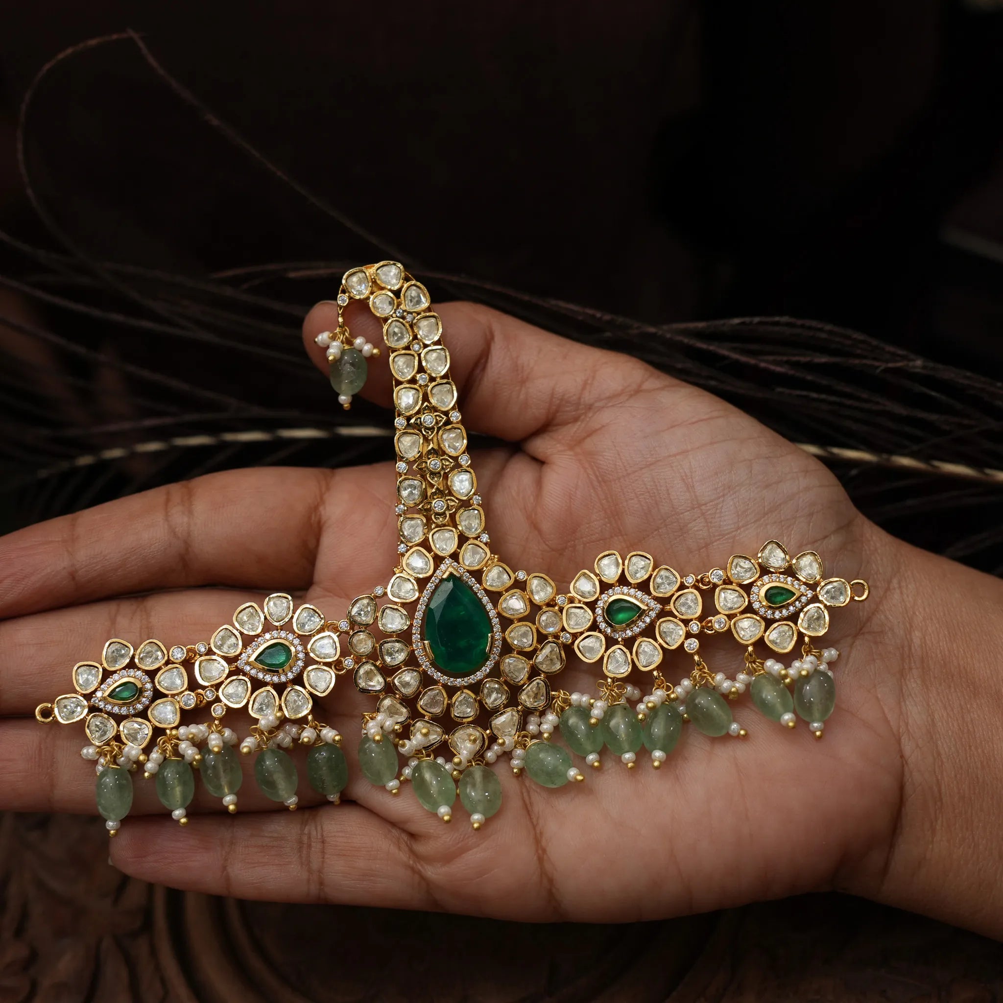 Sharuya Moissanite Polki Kalgi - Green