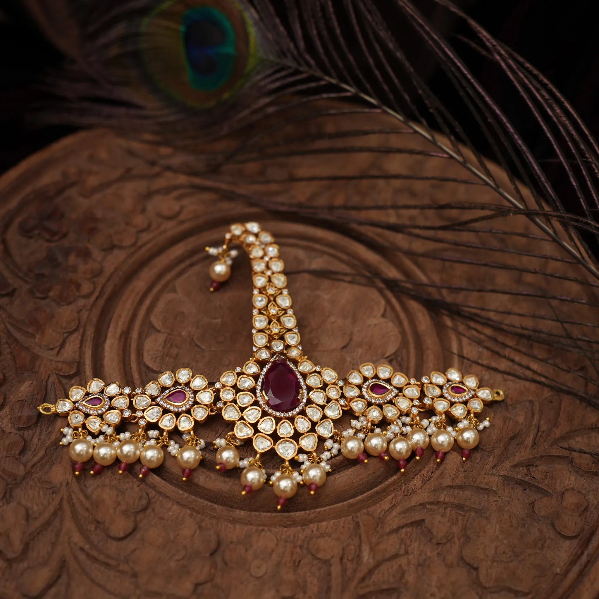 Sharuya Moissanite Polki Kalgi - Reddish Pink