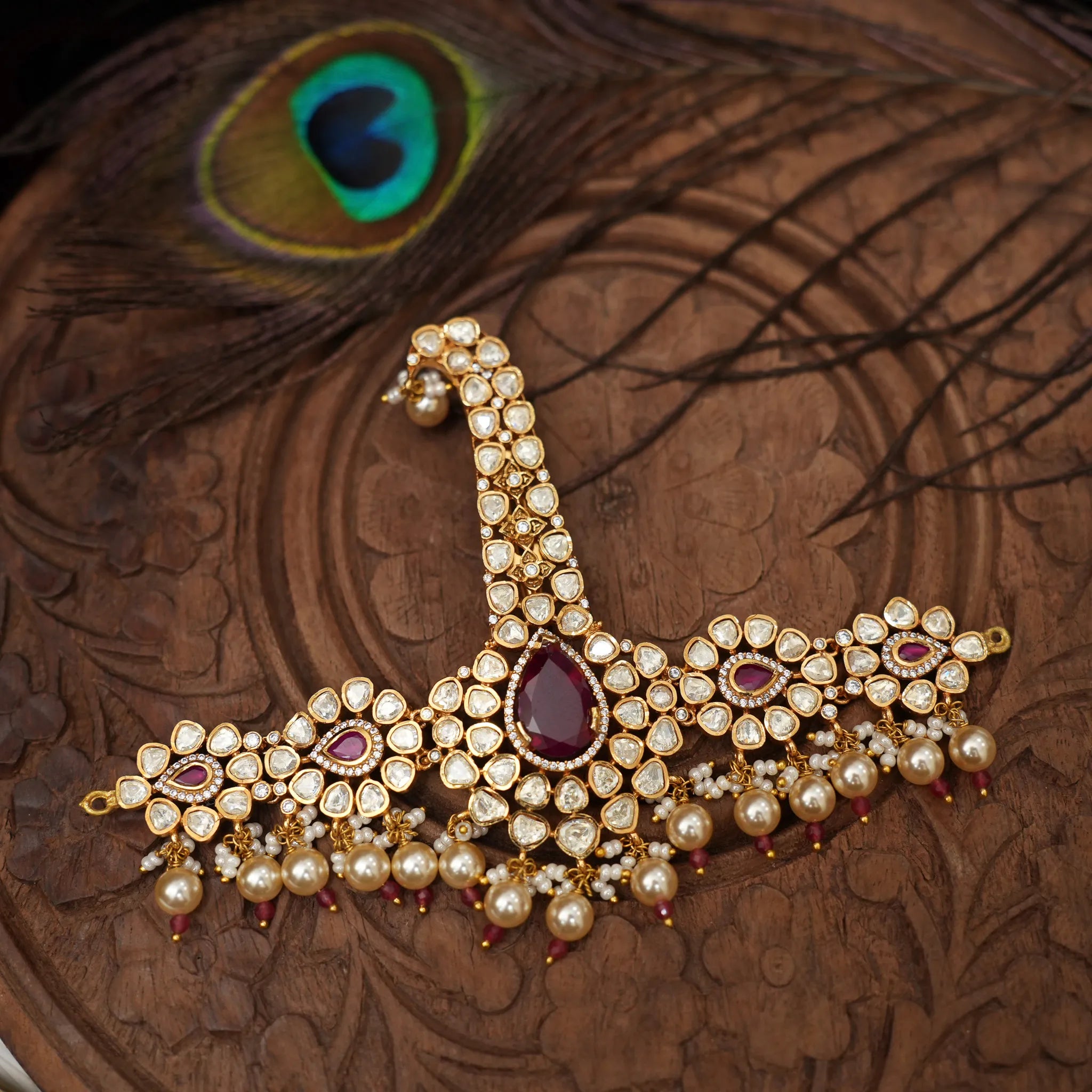 Sharuya Moissanite Polki Kalgi - Reddish Pink