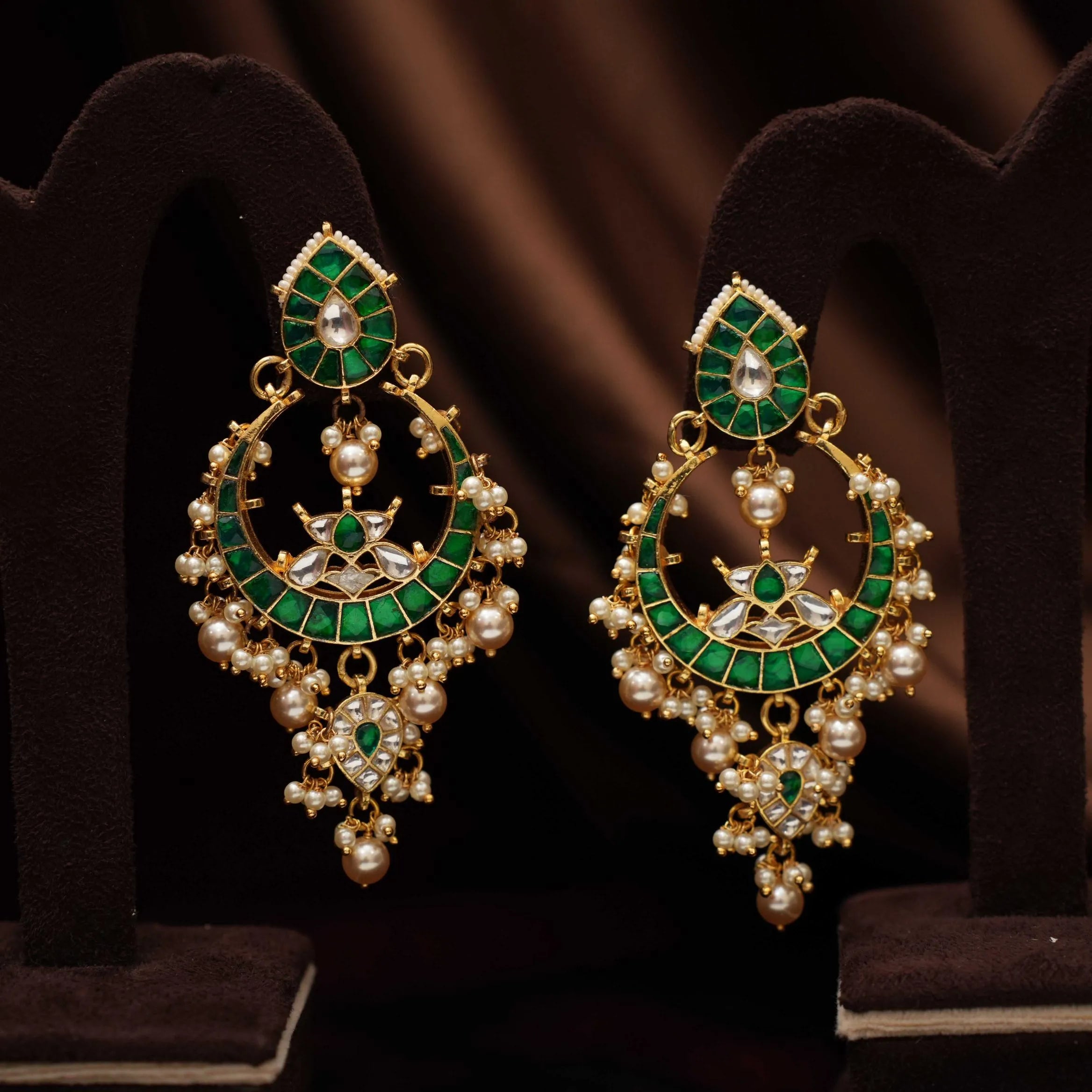 Sharvi Polki Chandbali Earrings - Green