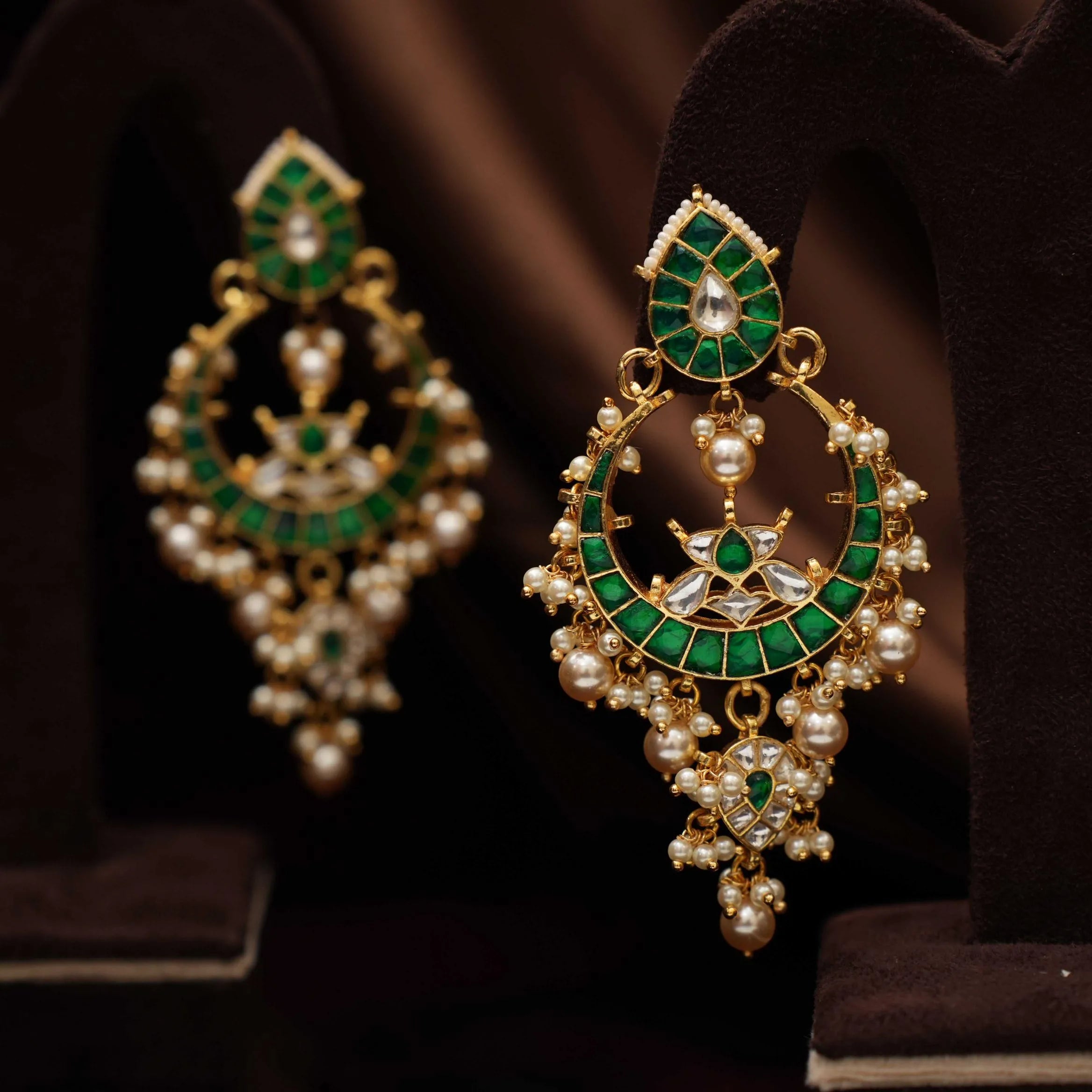 Sharvi Polki Chandbali Earrings - Green