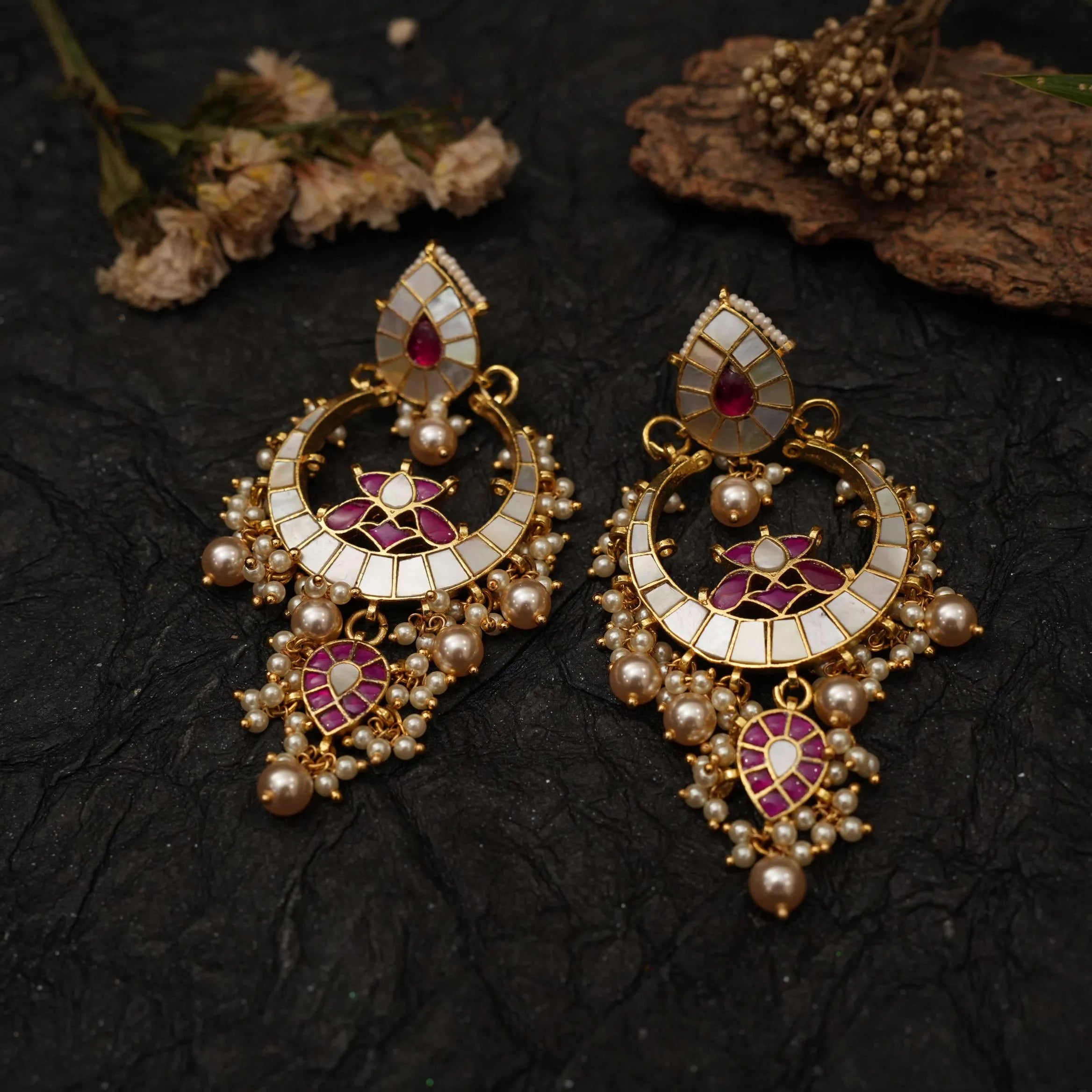 Sharvi Polki Chandbali Earrings - Grey
