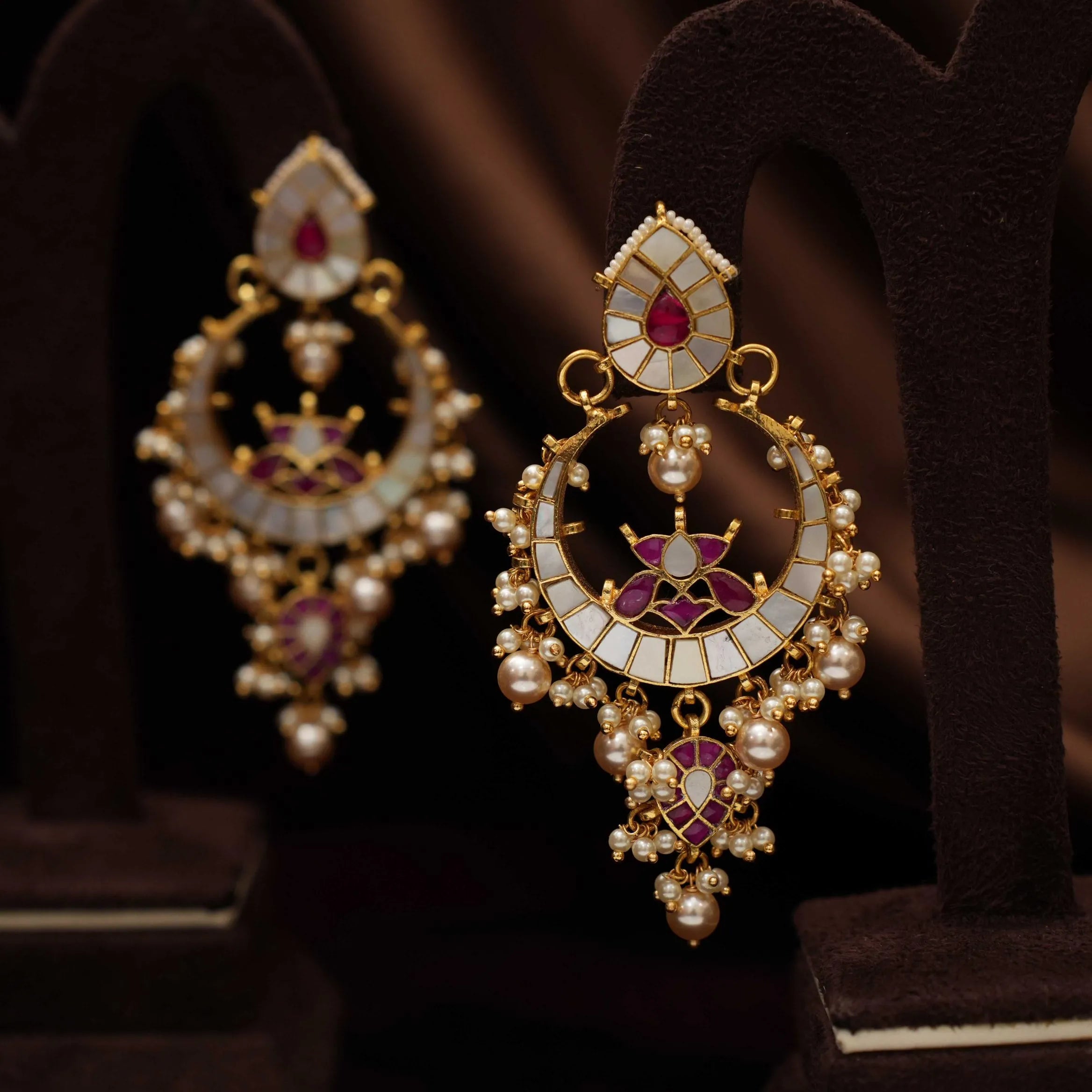 Sharvi Polki Chandbali Earrings - Grey