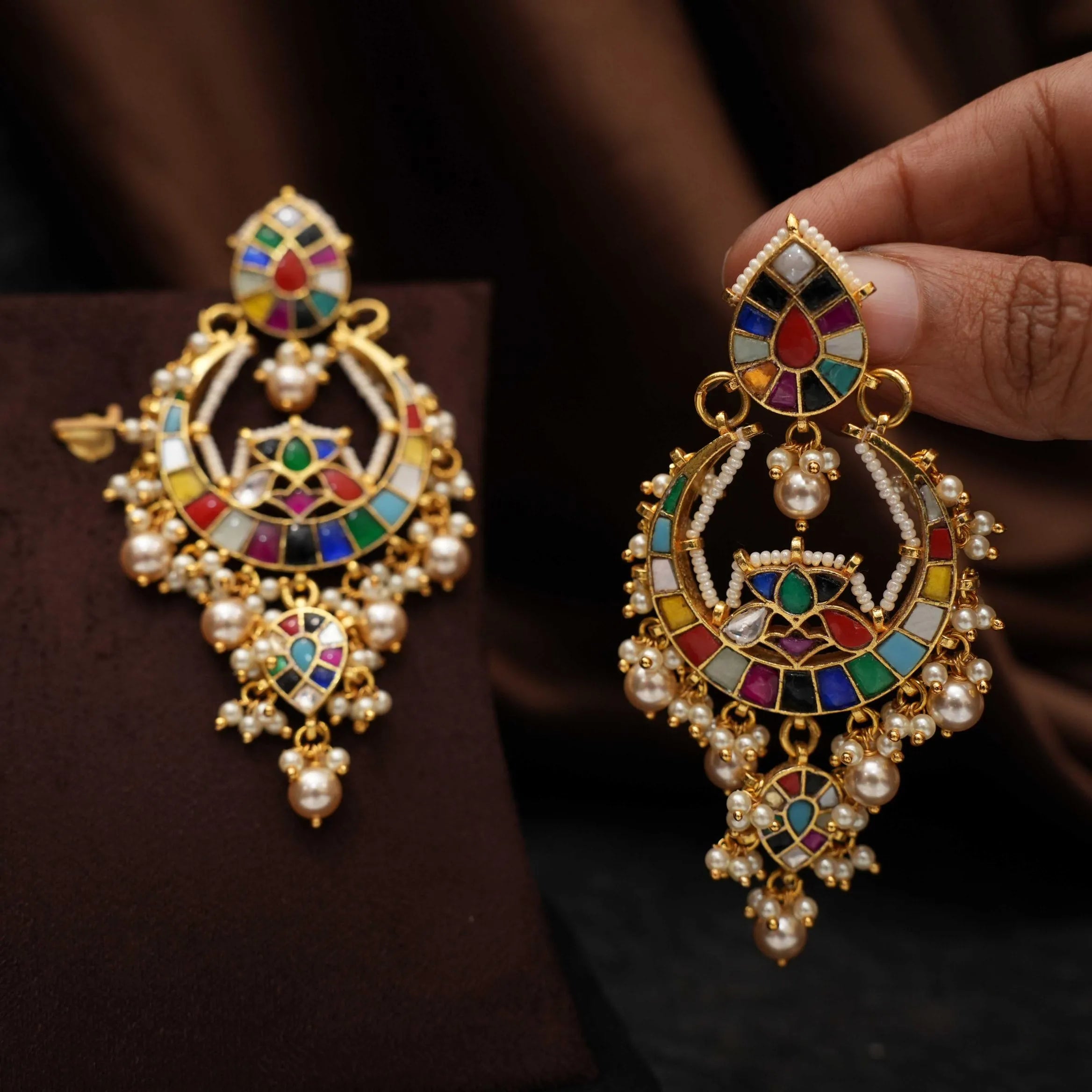 Sharvi Polki Chandbali Earrings - Multicolor