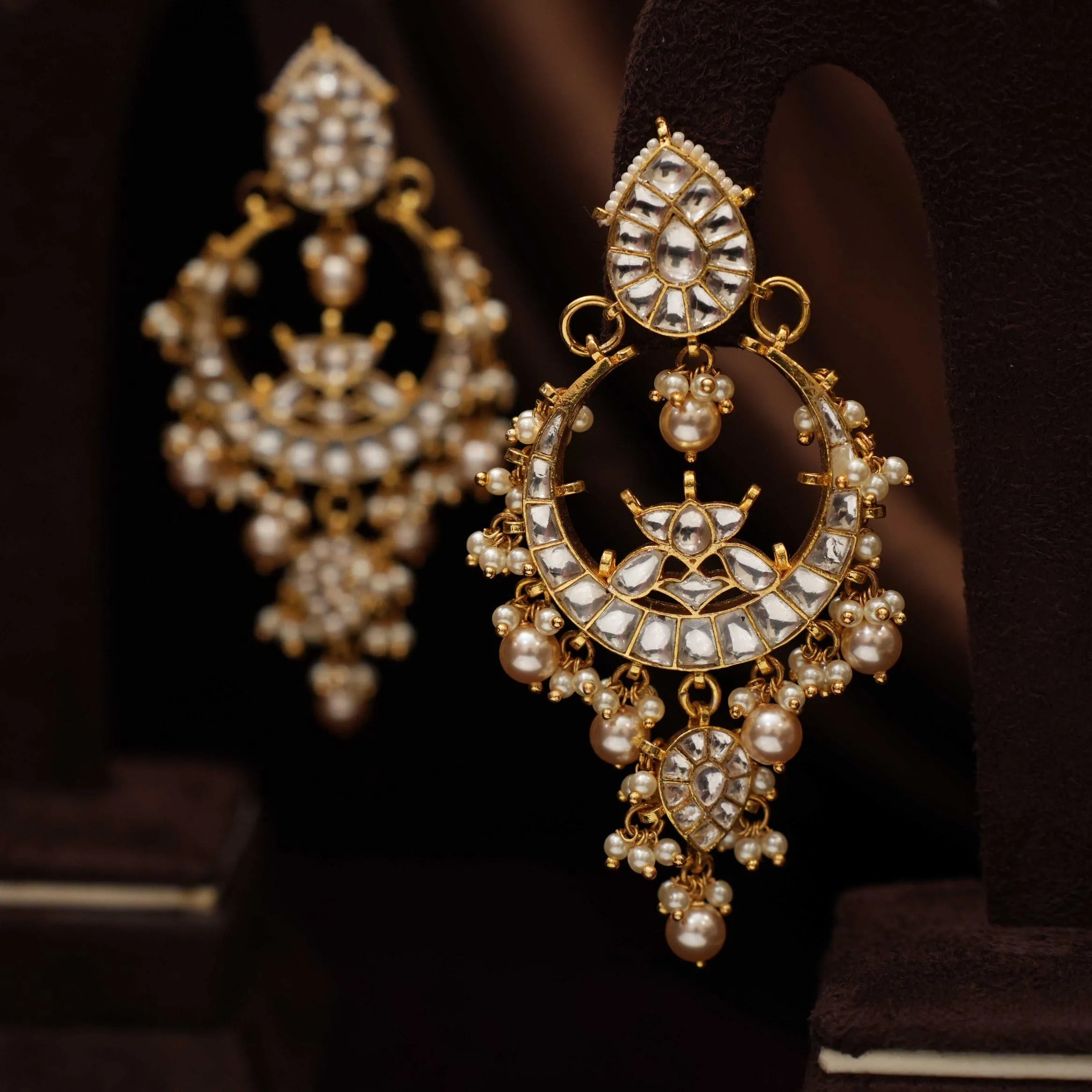 Sharvi Polki Chandbali Earrings - White