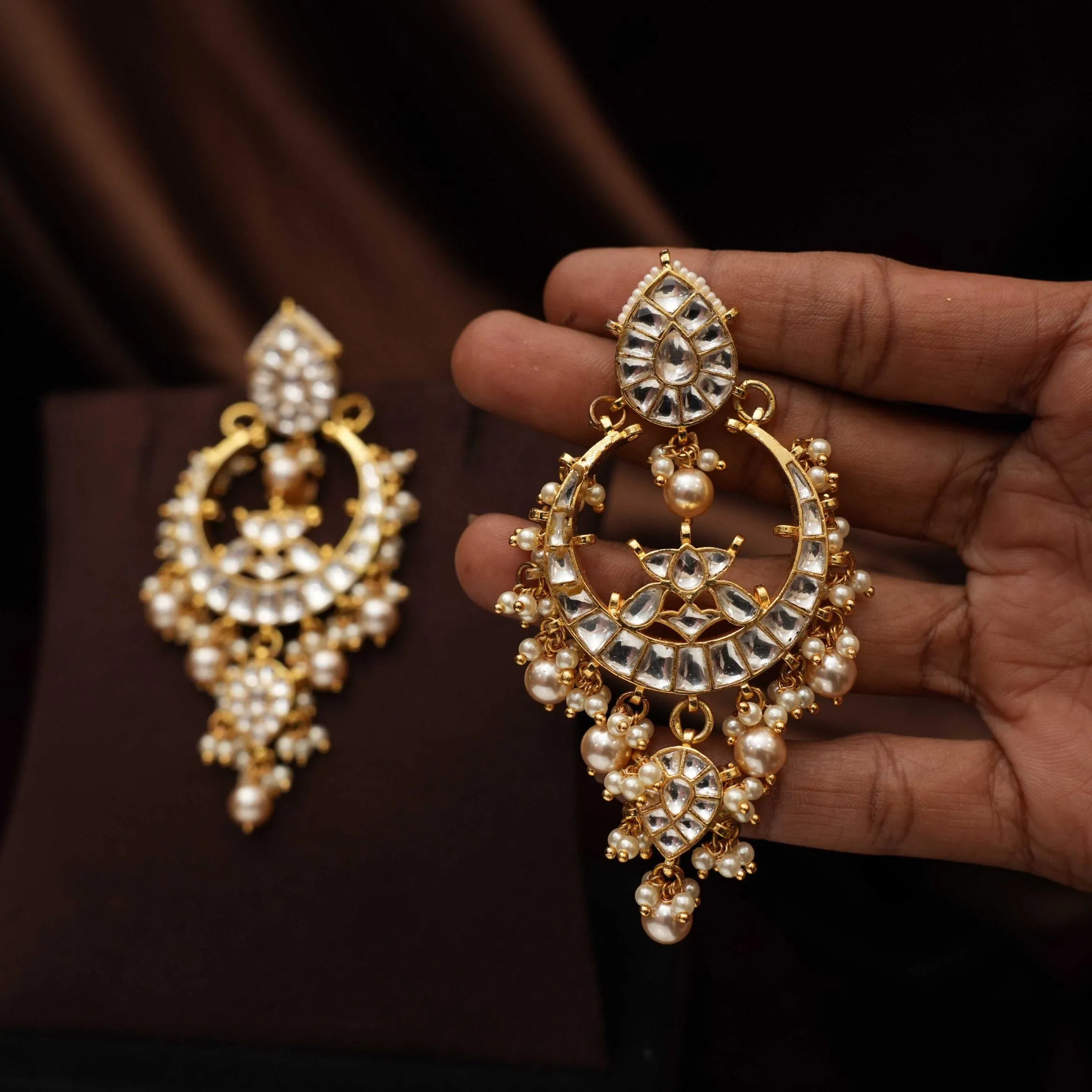 Sharvi Polki Chandbali Earrings - White