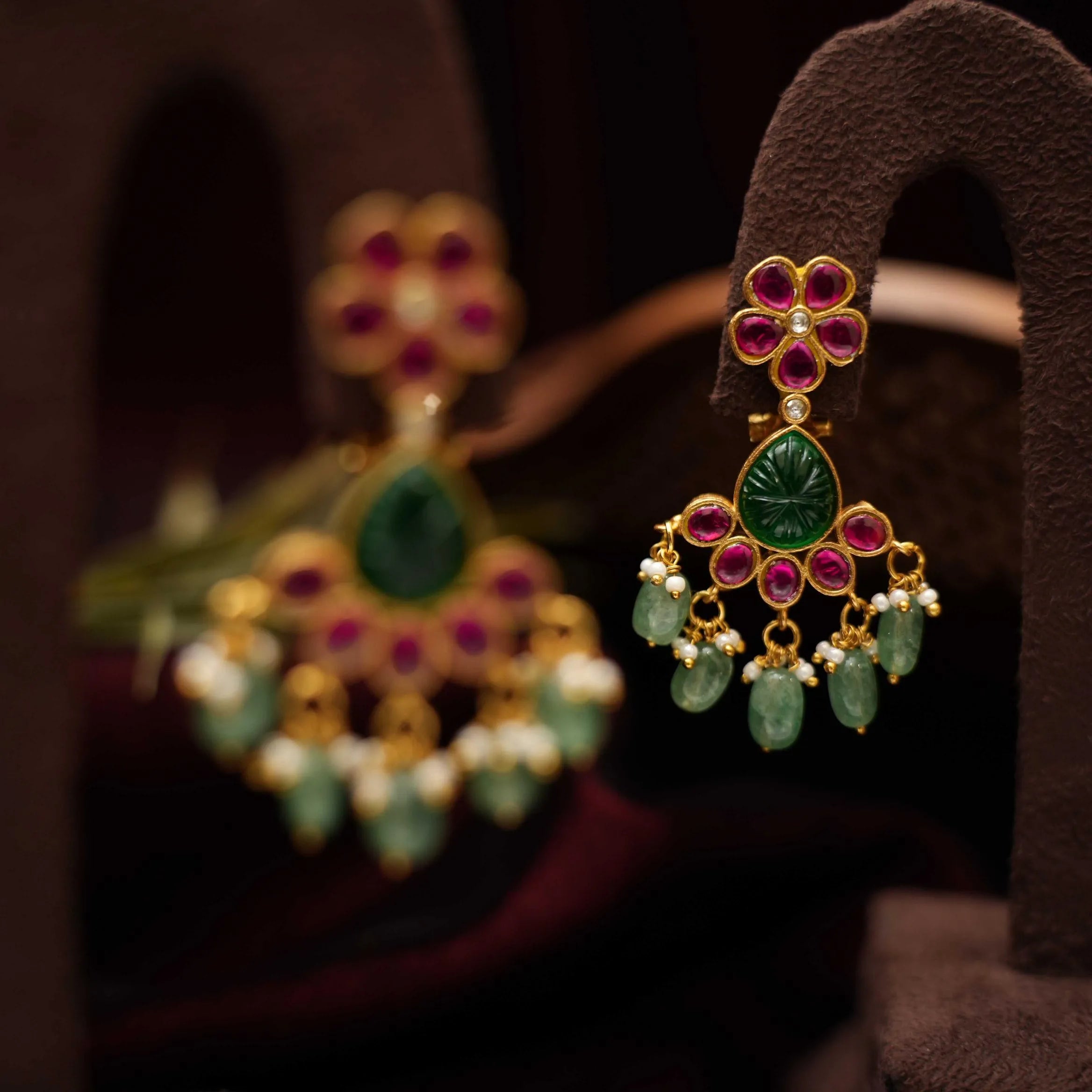 Sheela Polki Earrings - Red - Rimli Boutique