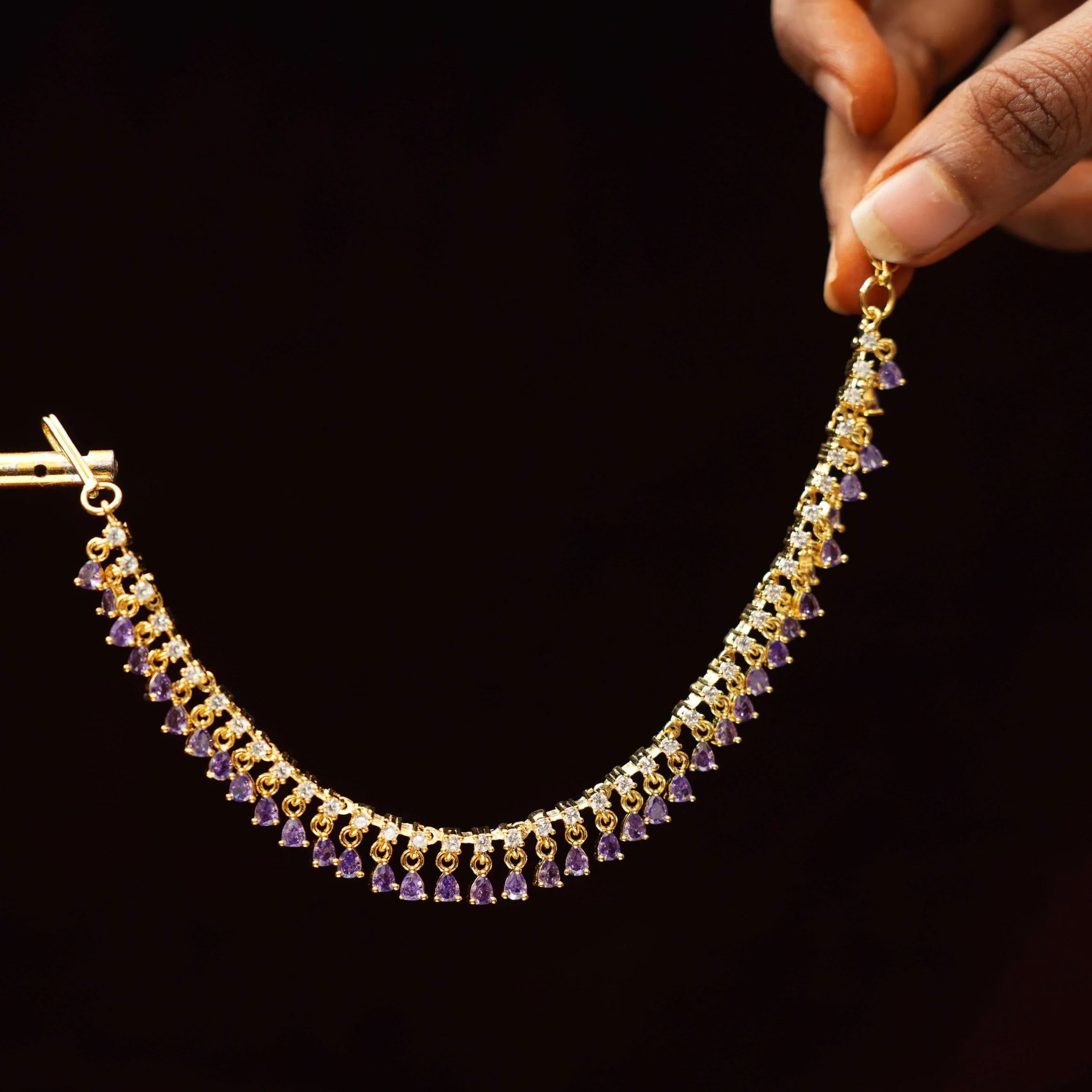 Shefali Zircon Ear Chain - Lavender