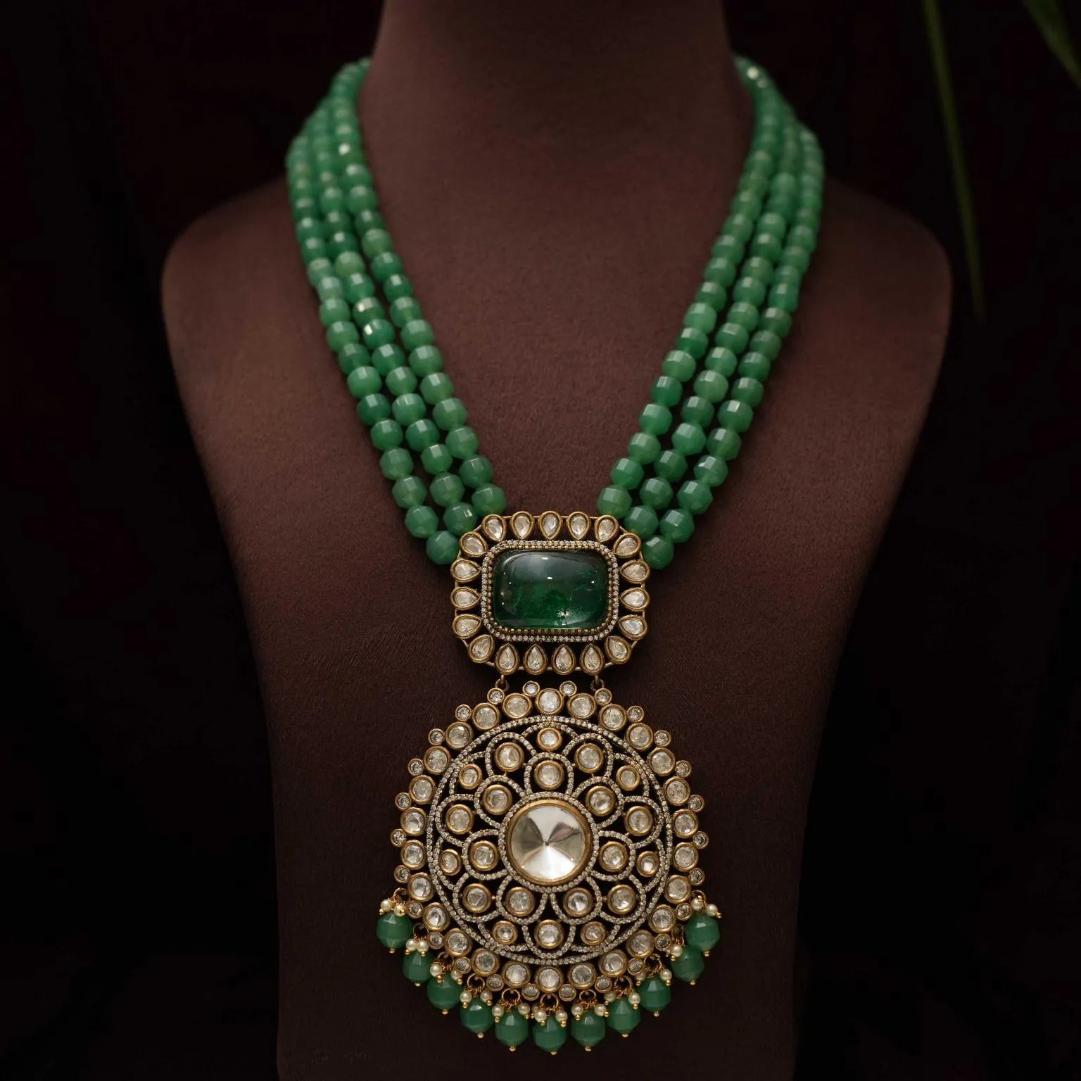 Shiana Beaded Polki Necklace - Green