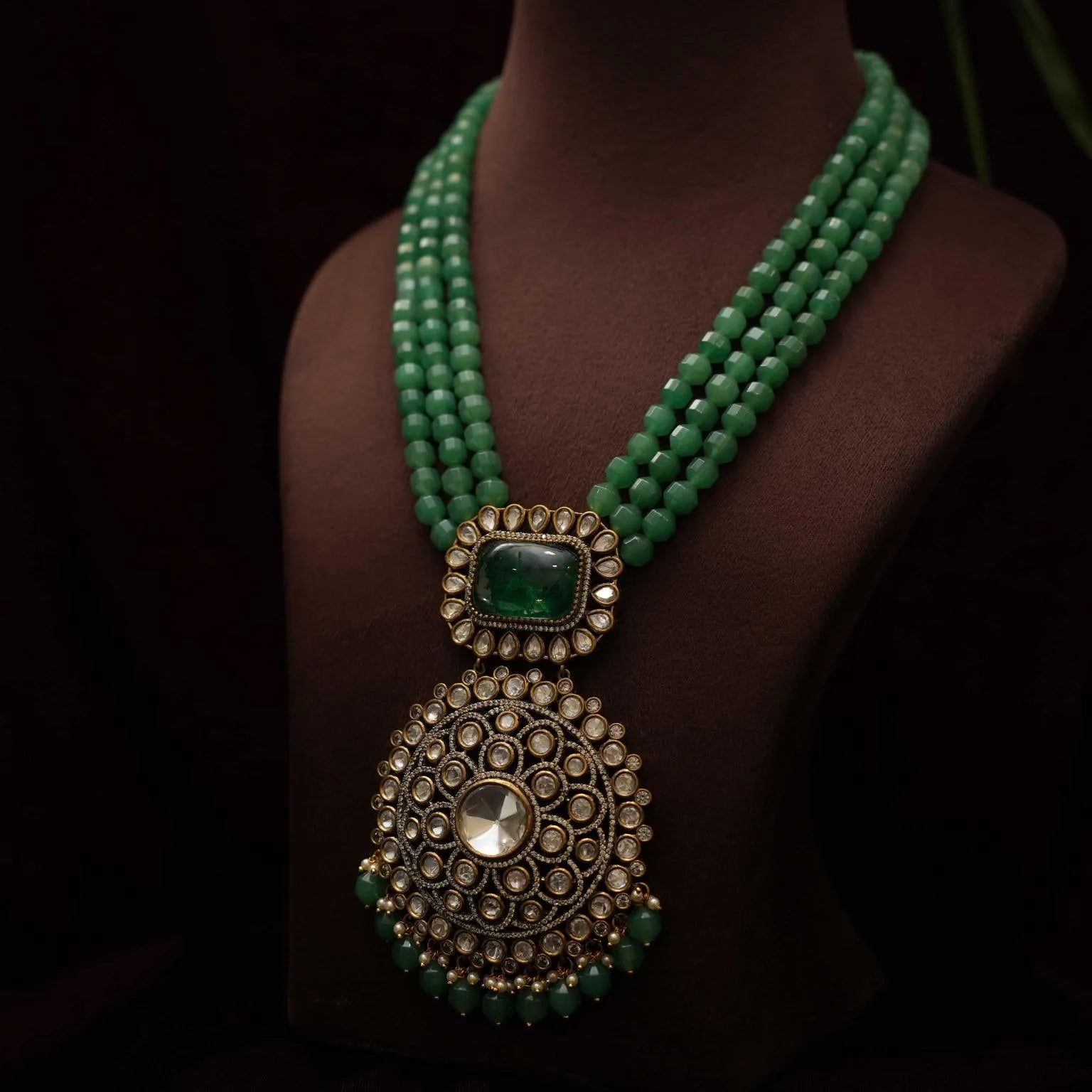 Shiana Beaded Polki Necklace - Green