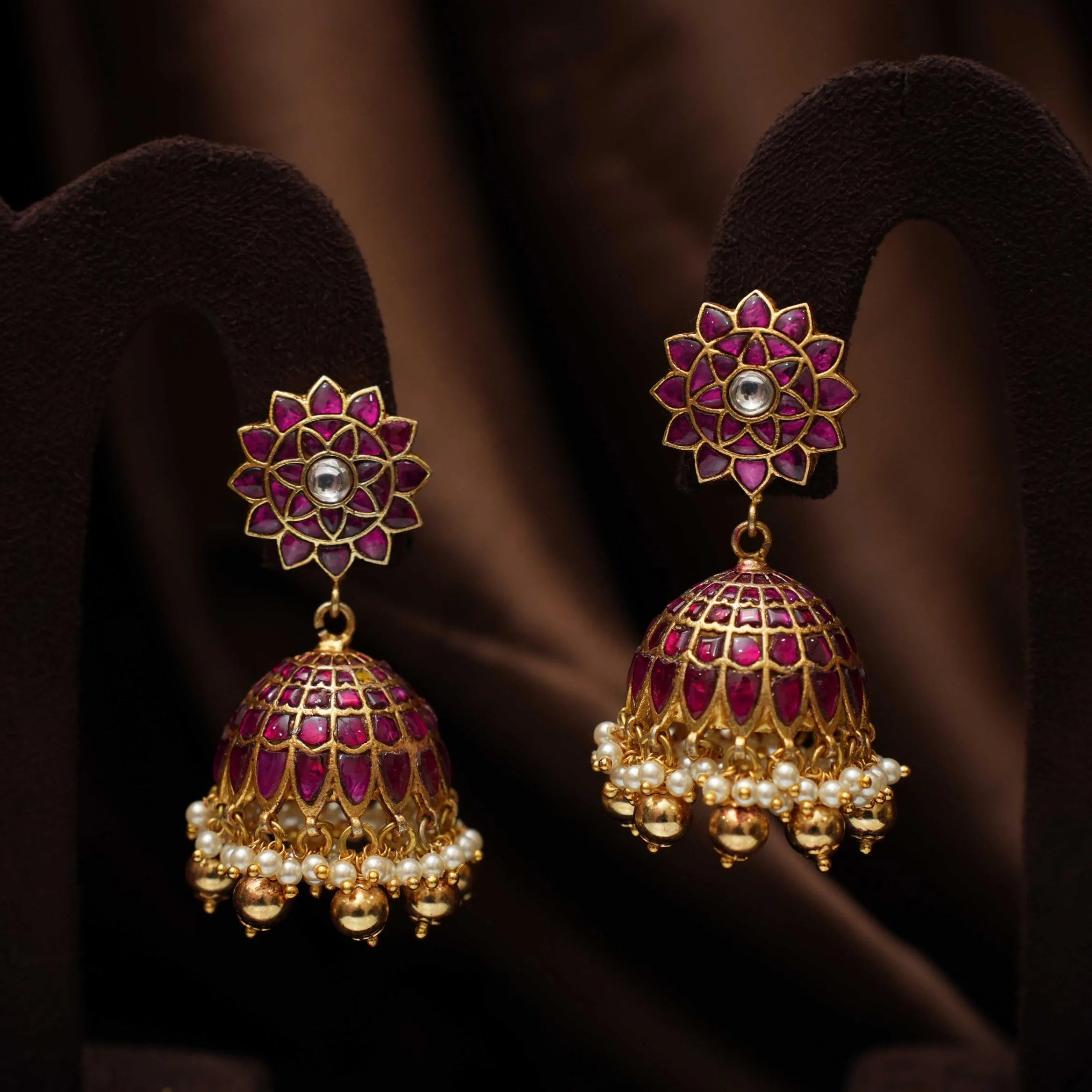 Shiloh Polki Jhumka Earrings - Red
