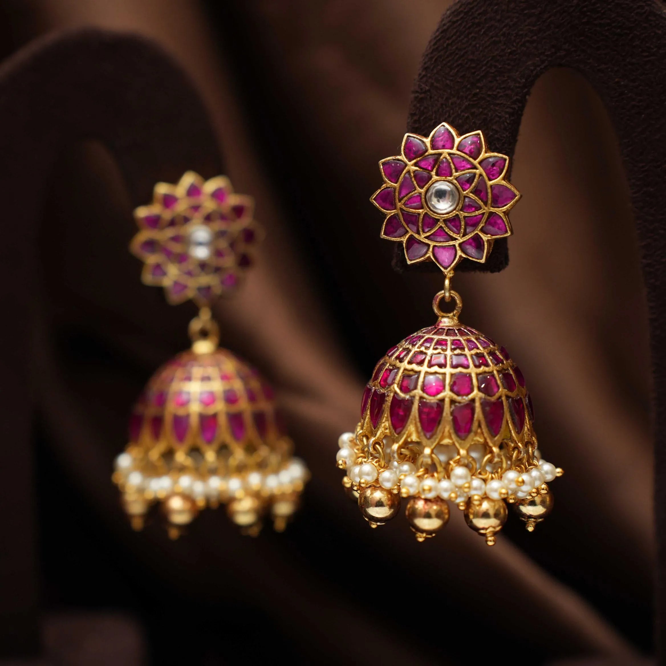 Shiloh Polki Jhumka Earrings - Red