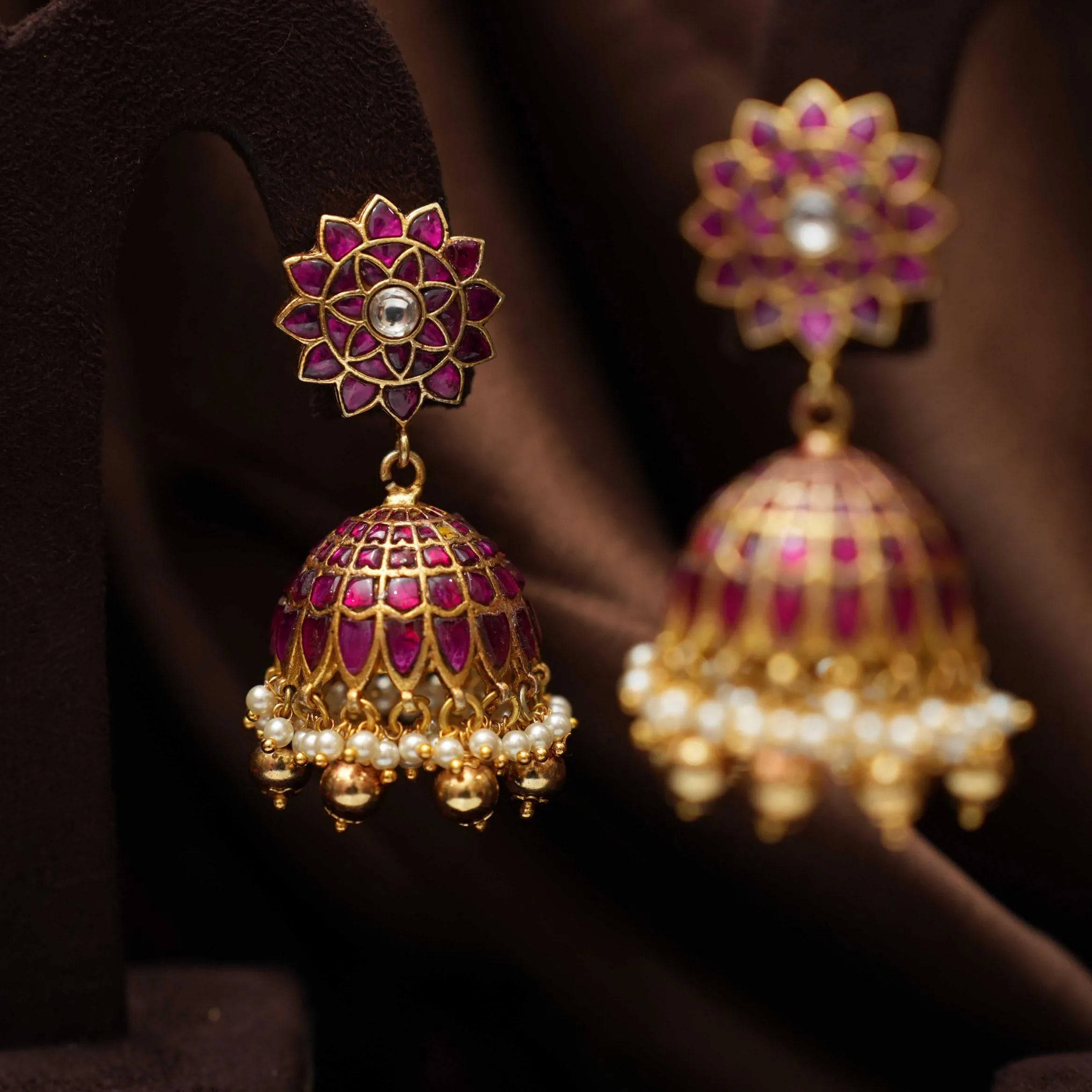 Shiloh Polki Jhumka Earrings - Red