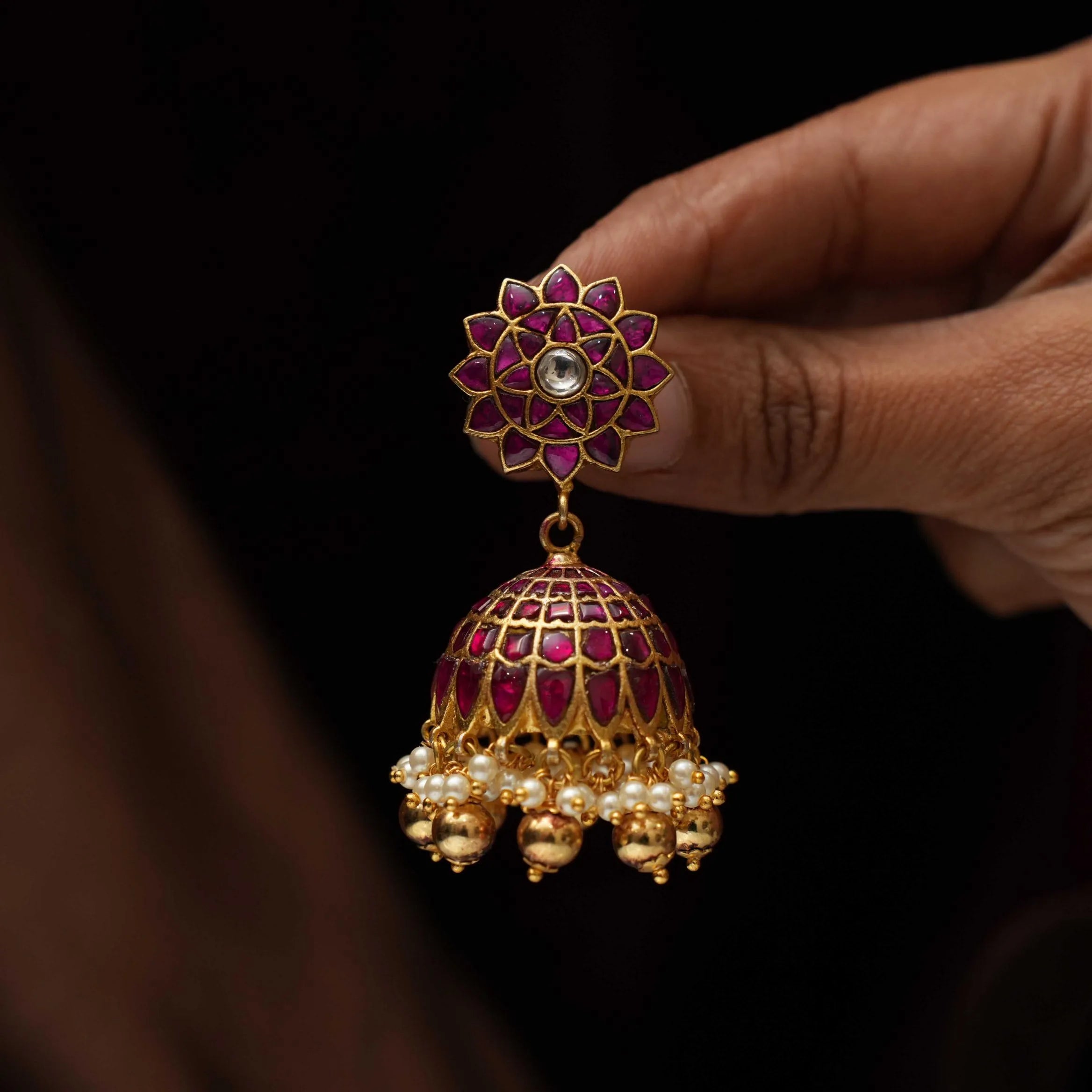 Shiloh Polki Jhumka Earrings - Red