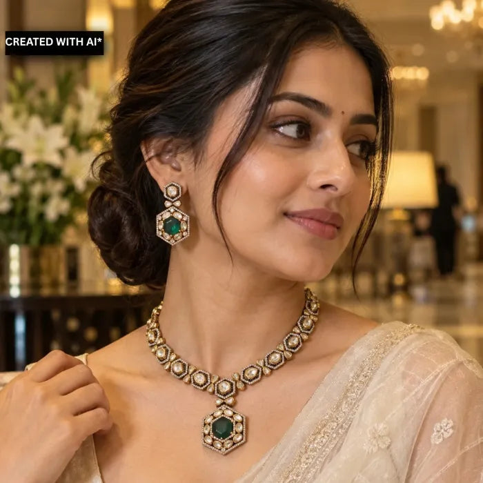 Shravya Victorian Necklace - Green