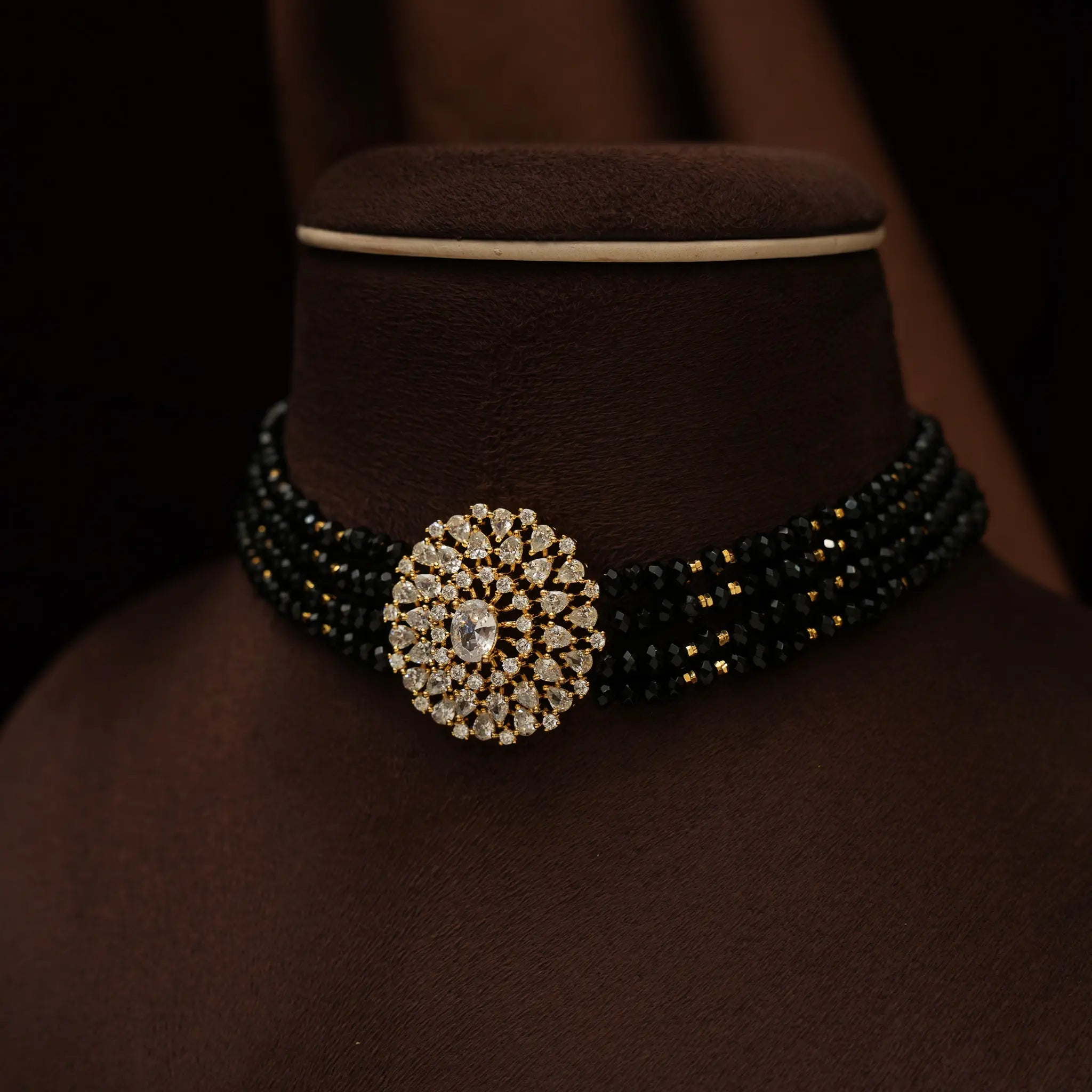Shreya Beaded Choker - Black Gold Tone Finish