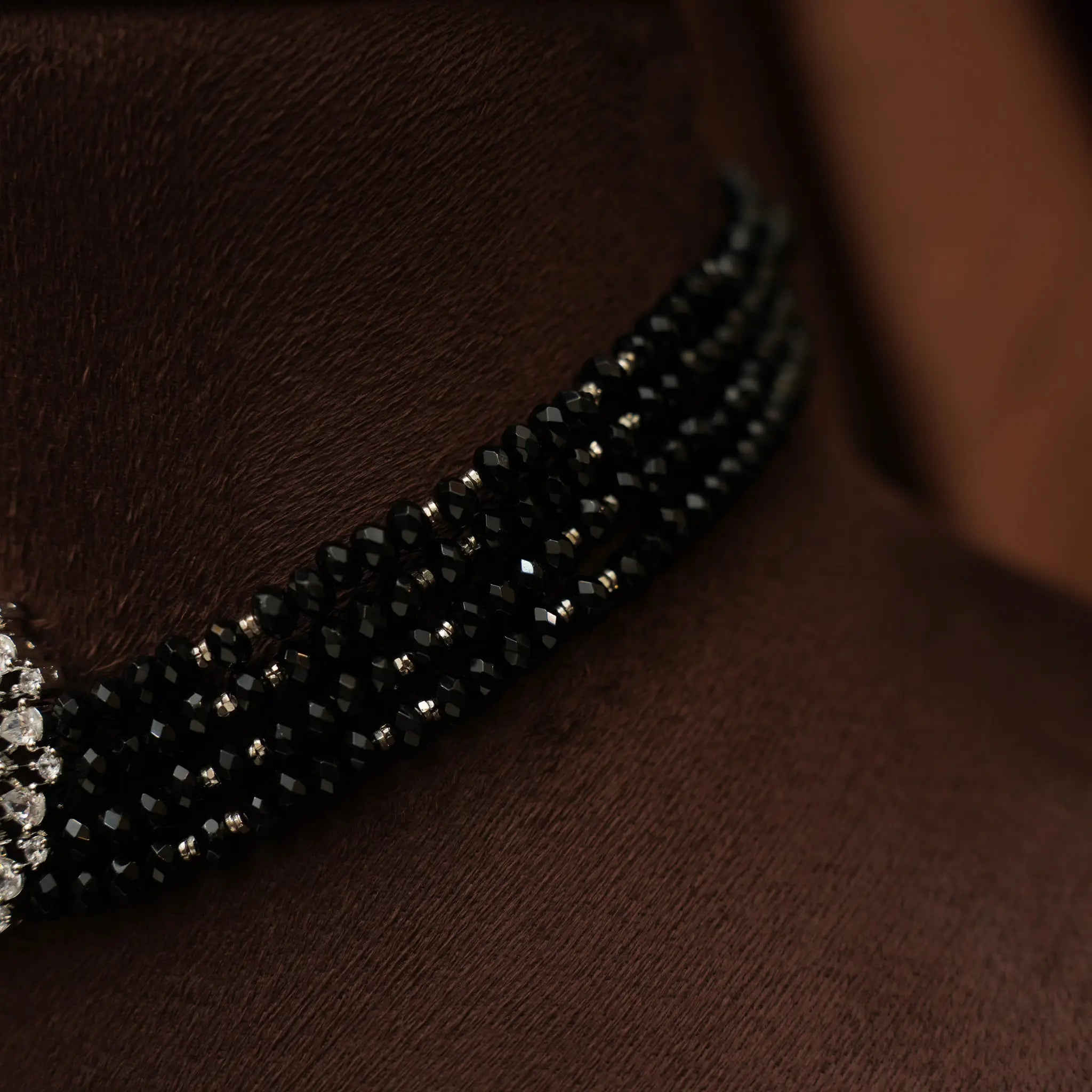 Shreya Beaded Choker - Black Silver Toned Finish
