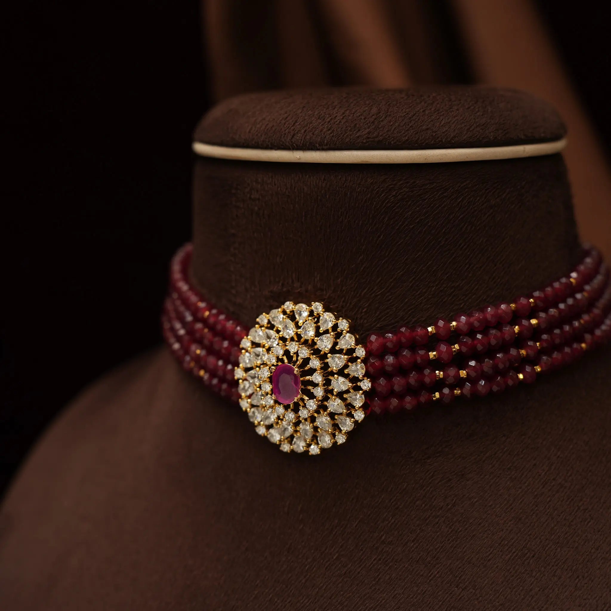 Shreya Beaded Choker - Ruby Red
