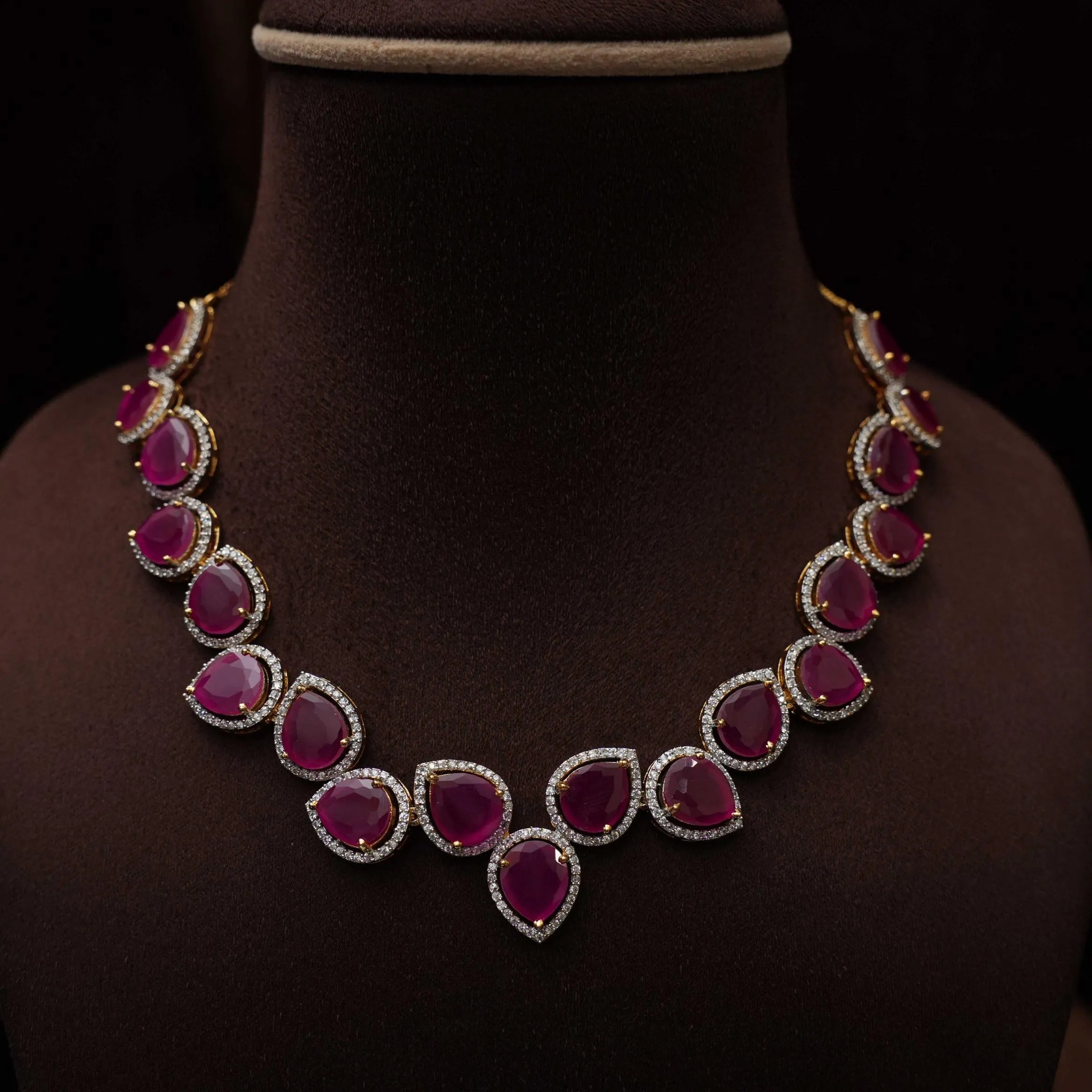 Shreya Zircon Necklace - Reddish Pink