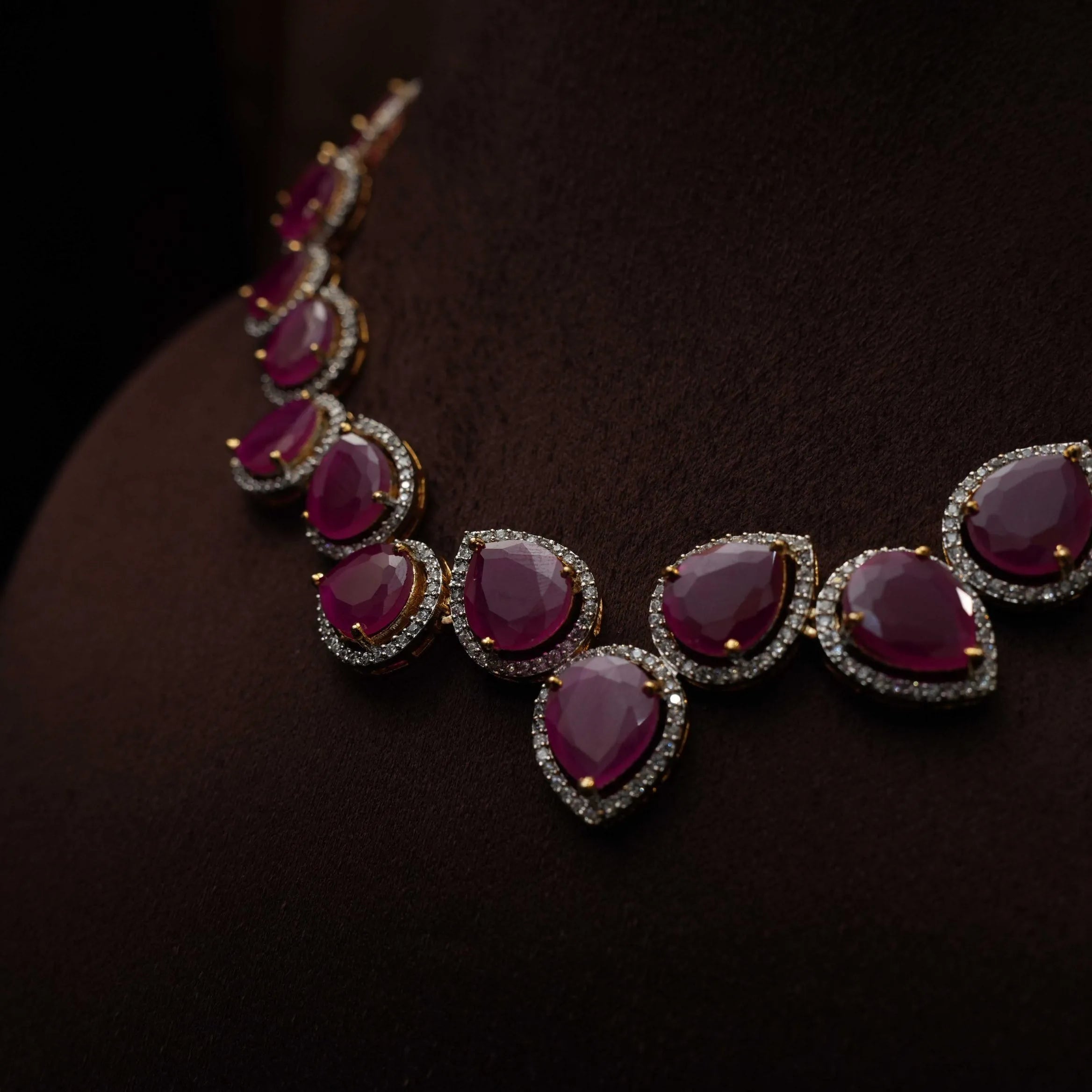 Shreya Zircon Necklace - Reddish Pink