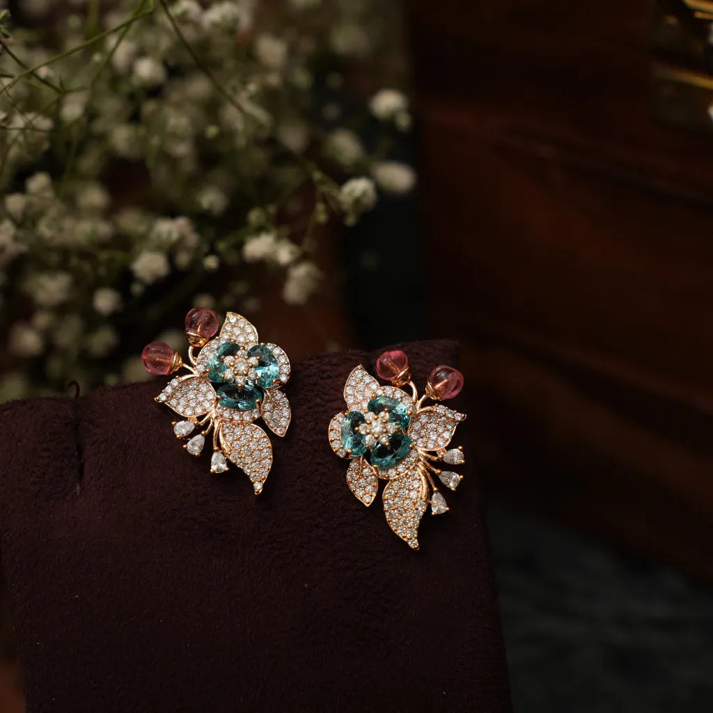 Shrinay Zircon Earrings - Teal