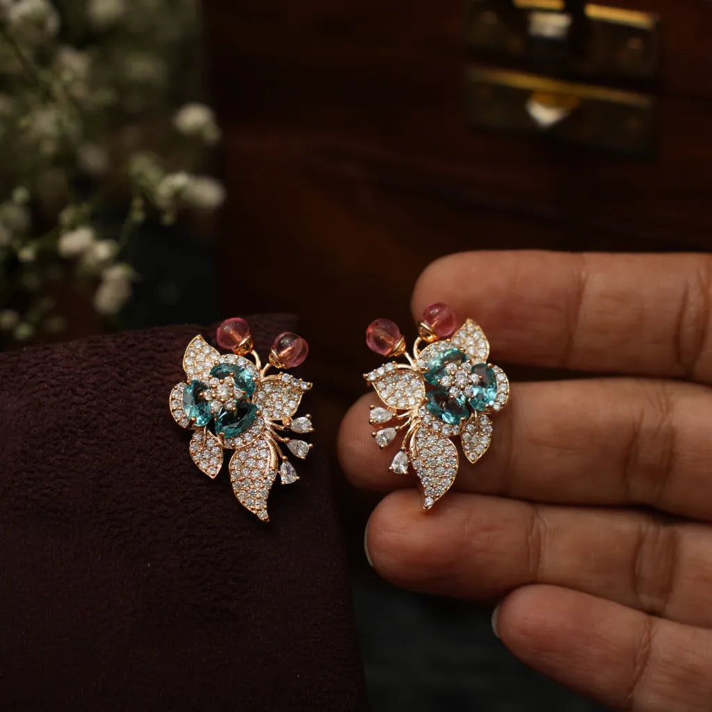 Shrinay Zircon Earrings - Teal