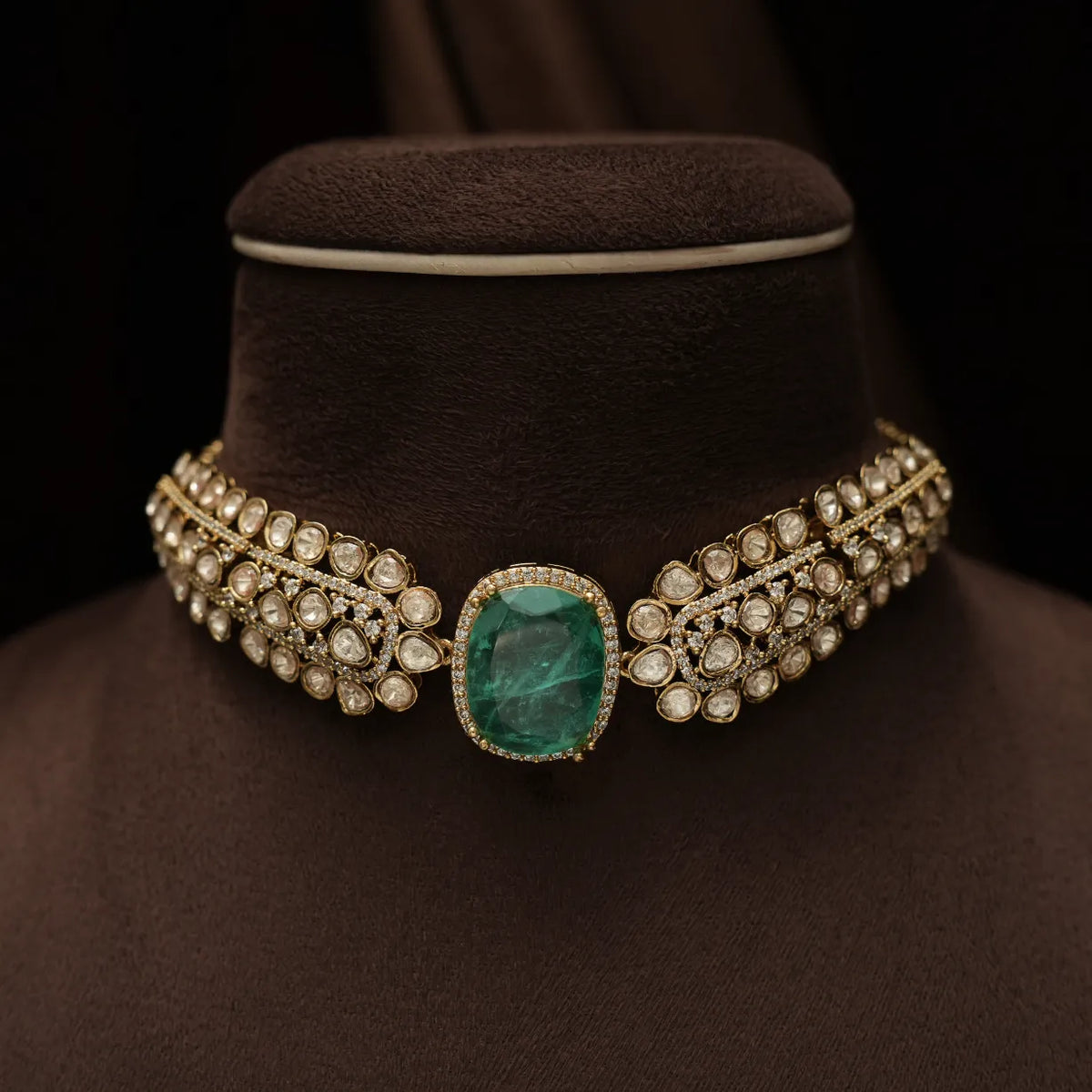 Siaana Victorian Polki Choker - Pastel Green