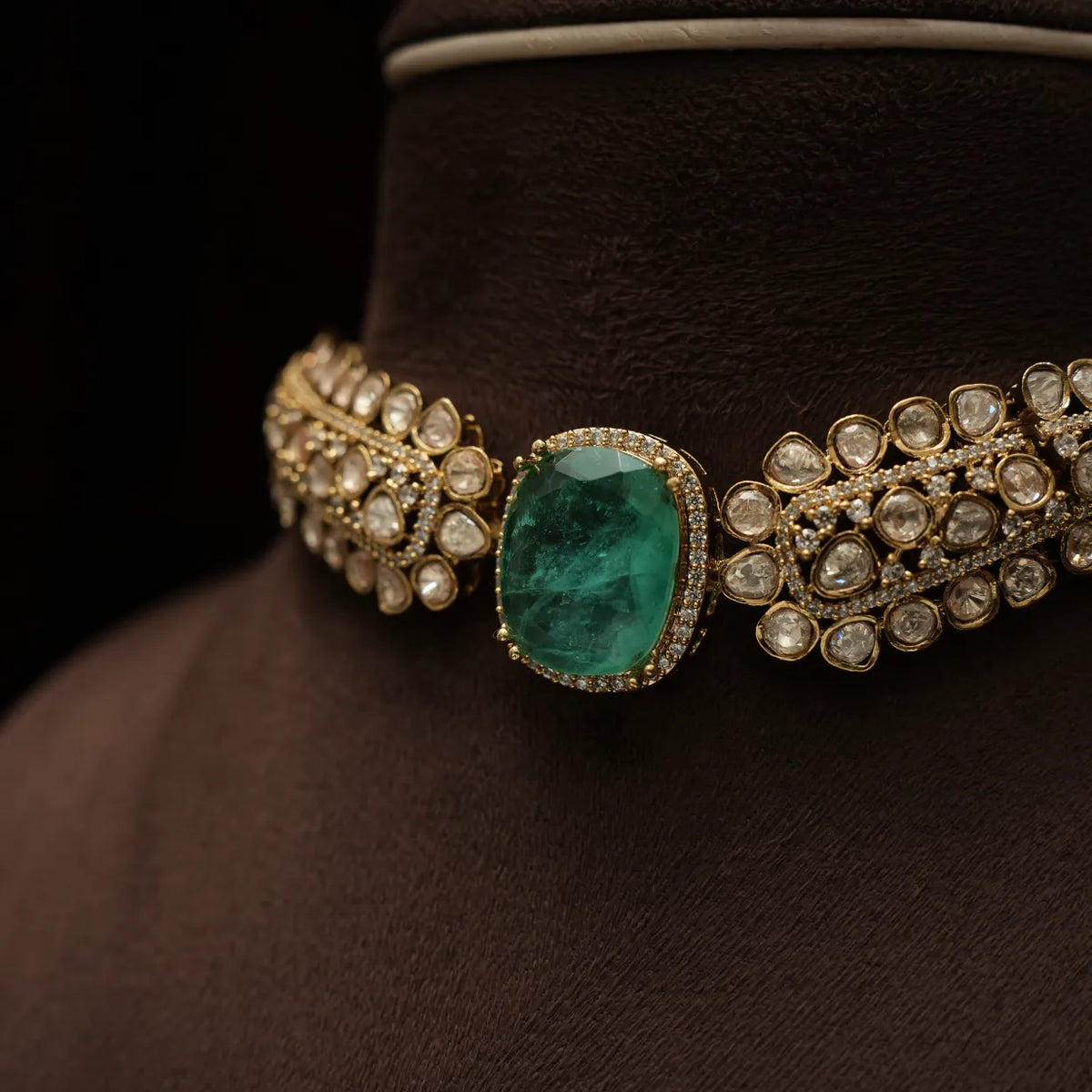 Siaana Victorian Polki Choker - Pastel Green