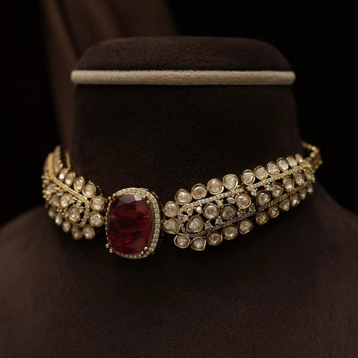 Siaana Victorian Polki Choker - Red