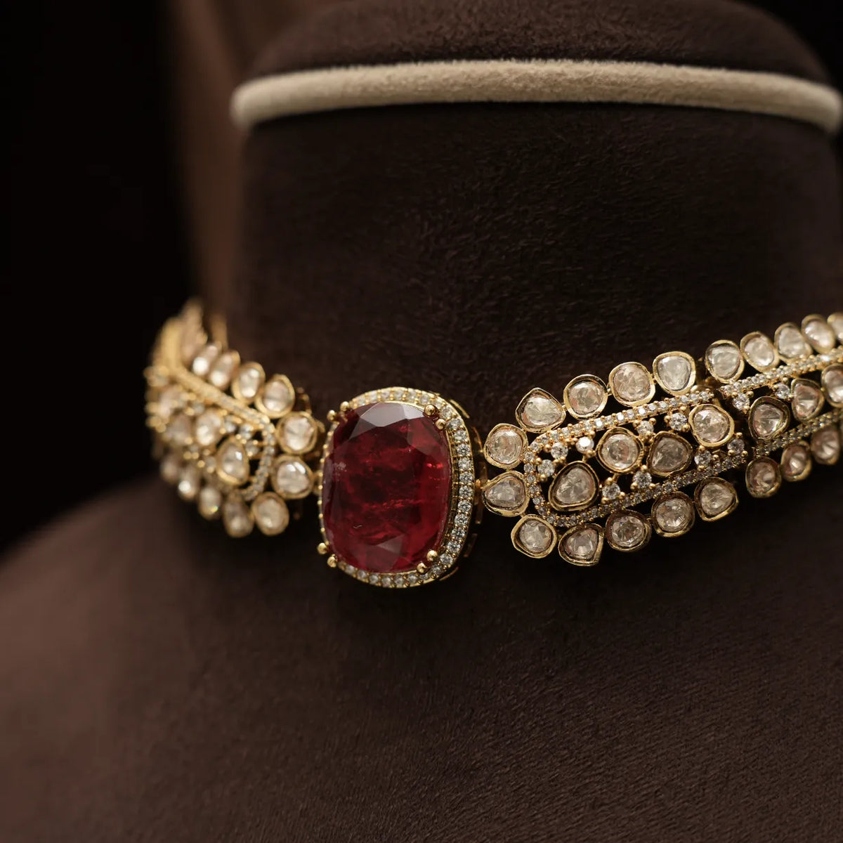 Siaana Victorian Polki Choker - Red