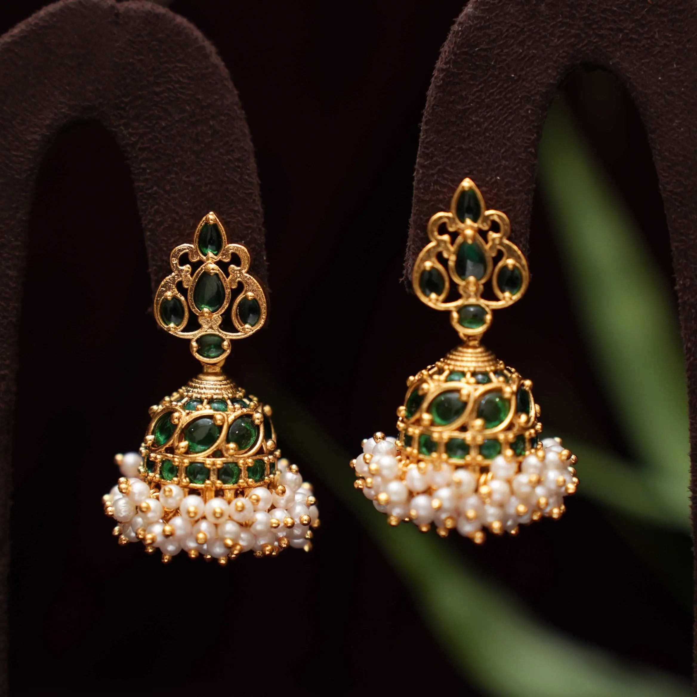 Sindhu Antique Jhumka Earrings - Green
