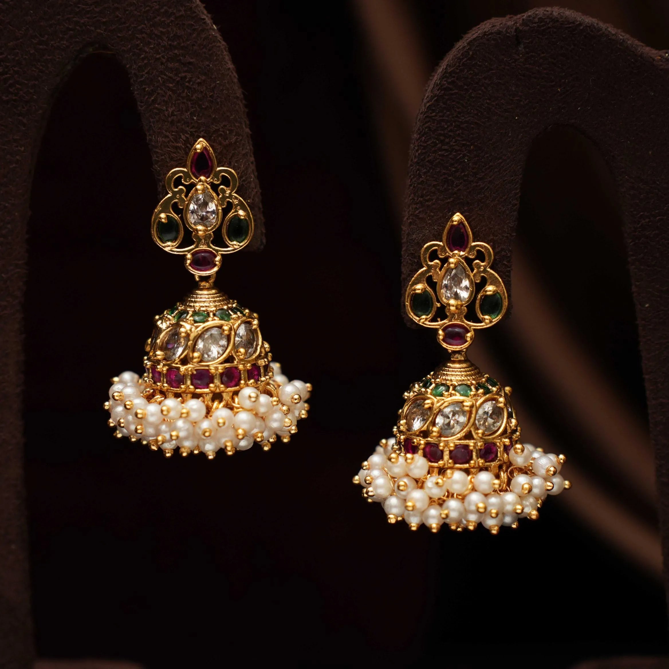 Sindhu Antique Jhumka Earrings - White