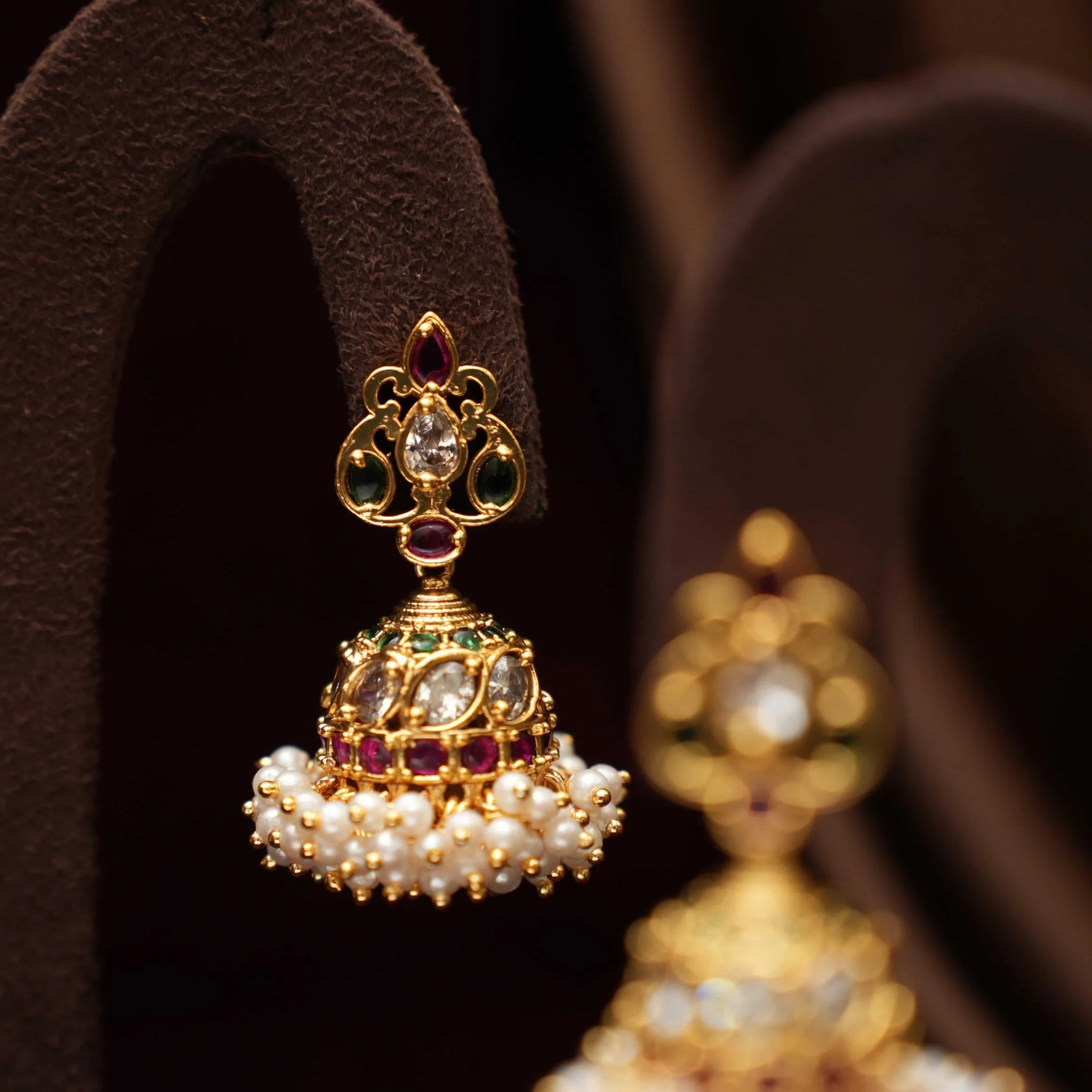 Sindhu Antique Jhumka Earrings - White