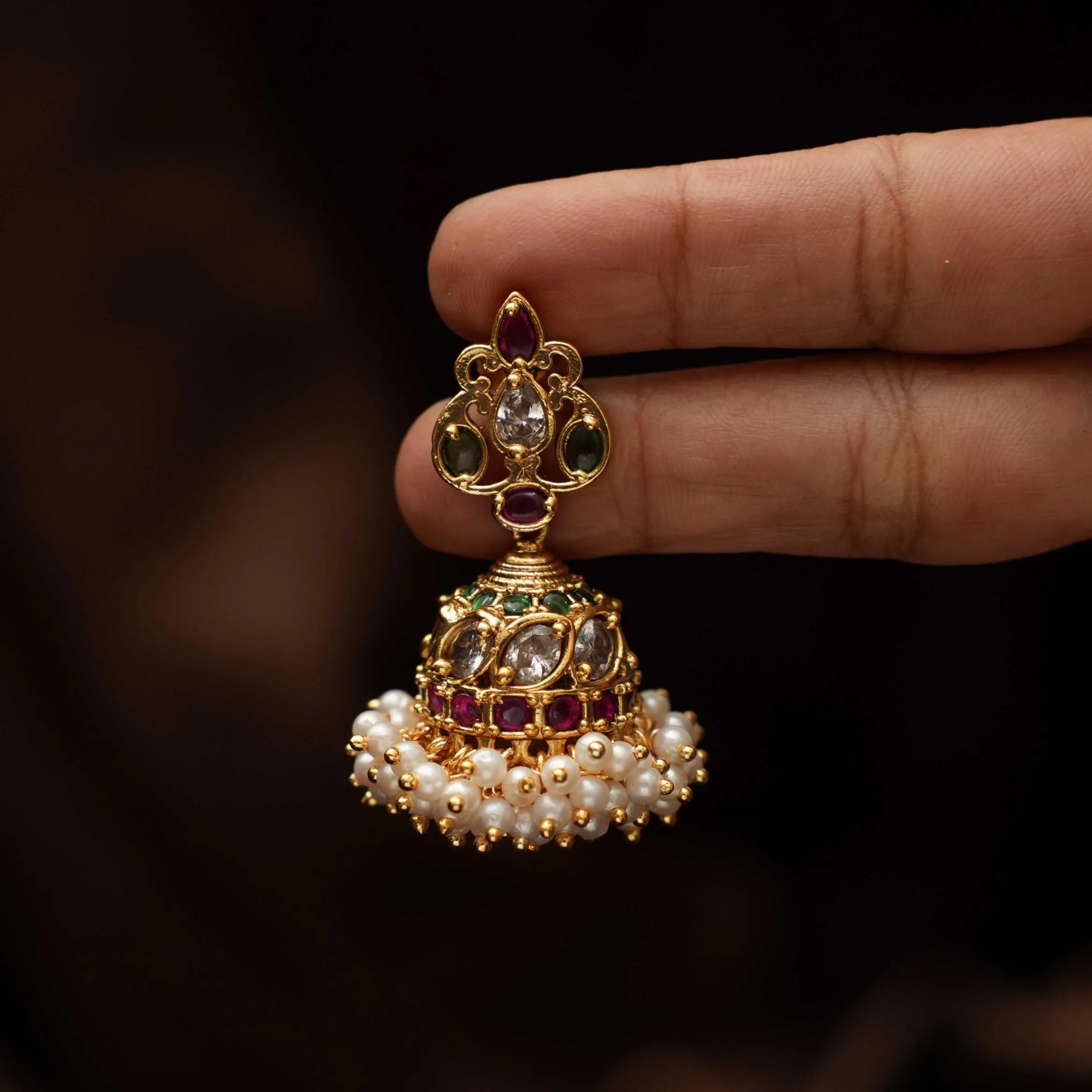 Sindhu Antique Jhumka Earrings - White