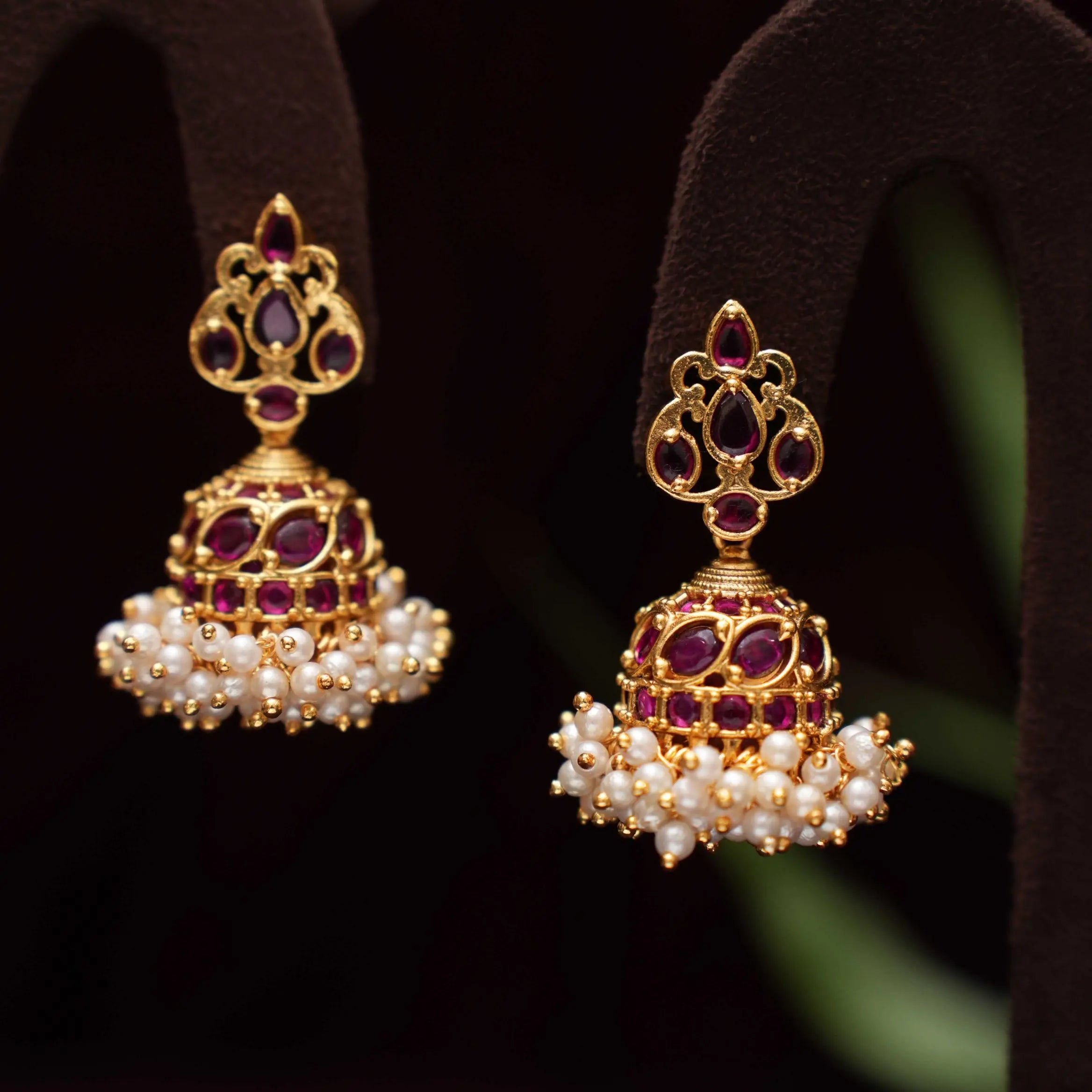 Sindhu Antique Jhumka Earrings - Red