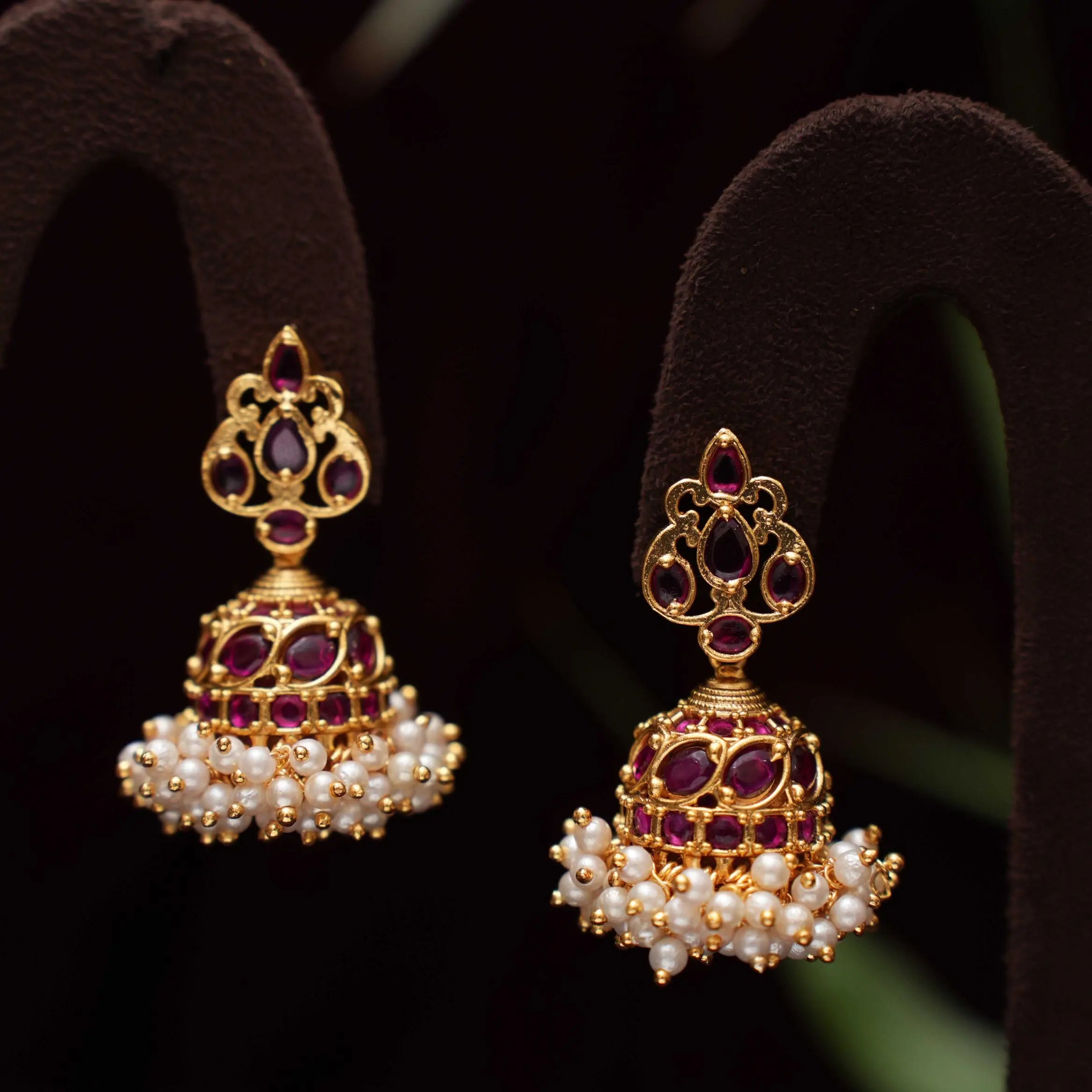 Sindhu Antique Jhumka Earrings - Red