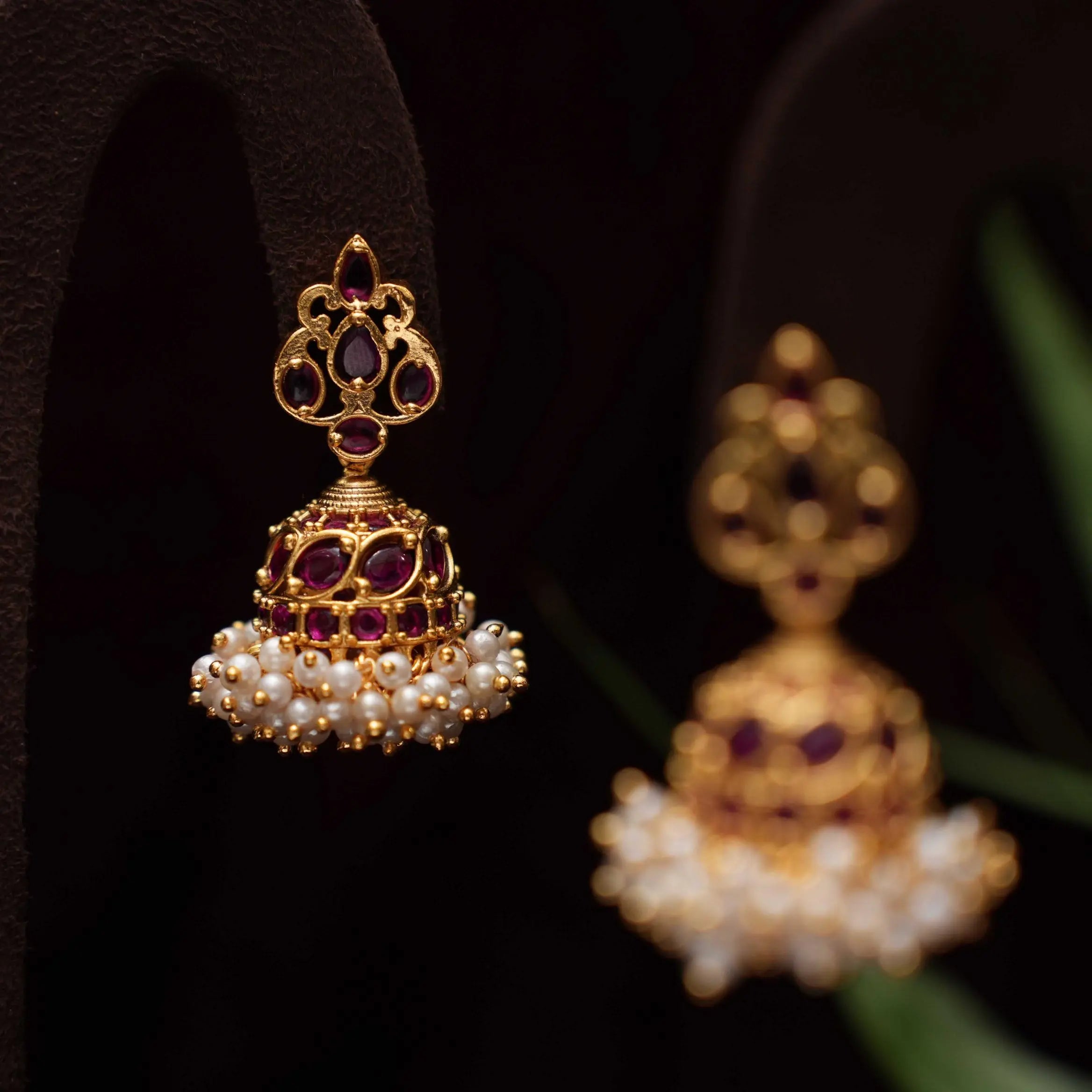 Sindhu Antique Jhumka Earrings - Red