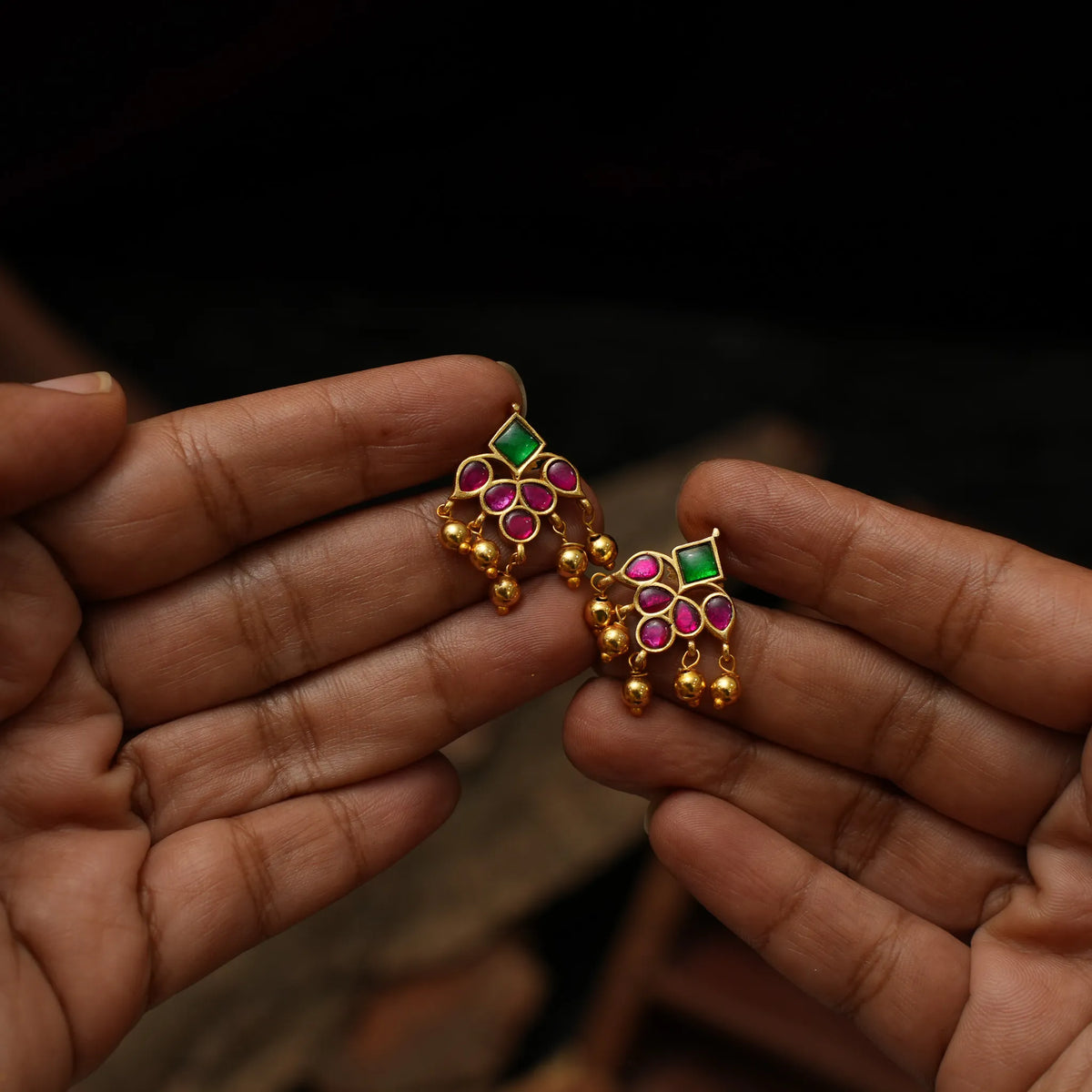Sirisha Antique Ear Stud - Red & Green