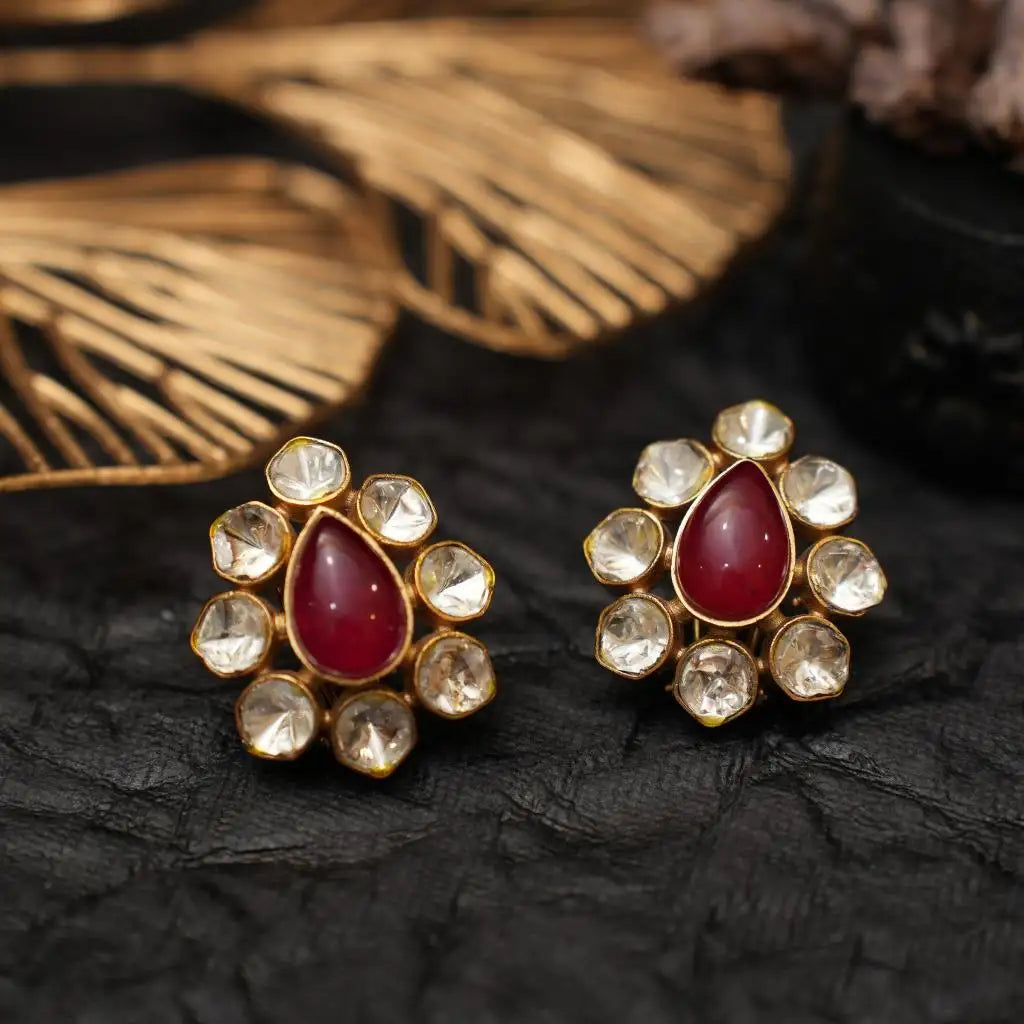 Siya Polki Ear Stud - Red